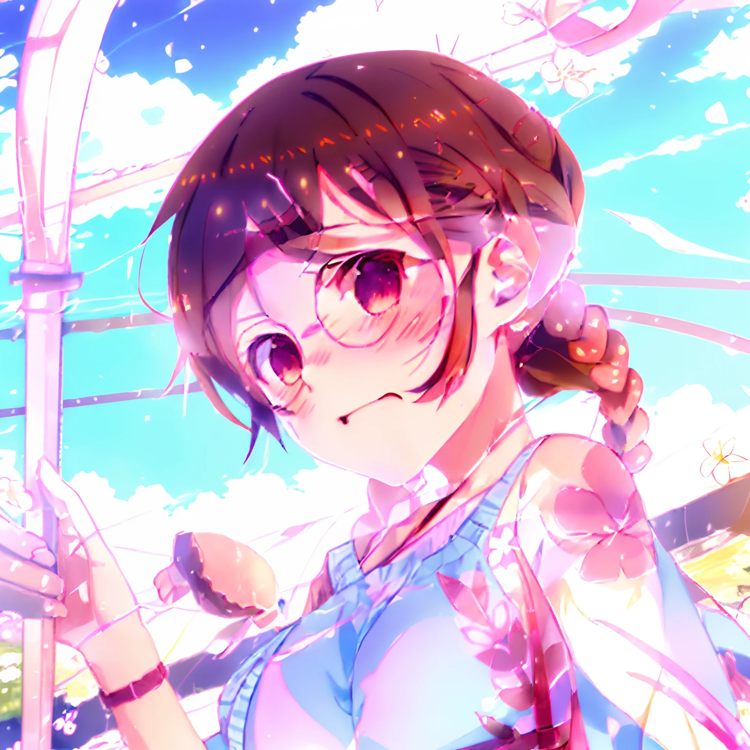 Anime girl with sickle and flower background, Anime visuals of cute girls, Lori, yuruyuri, illustrious makinami, in ryuuou no oshigoto art style, Yayoi Kasuma, young anime girl, inspired by Kamisaka Sekka, touhou character, rena nounen style 3/4