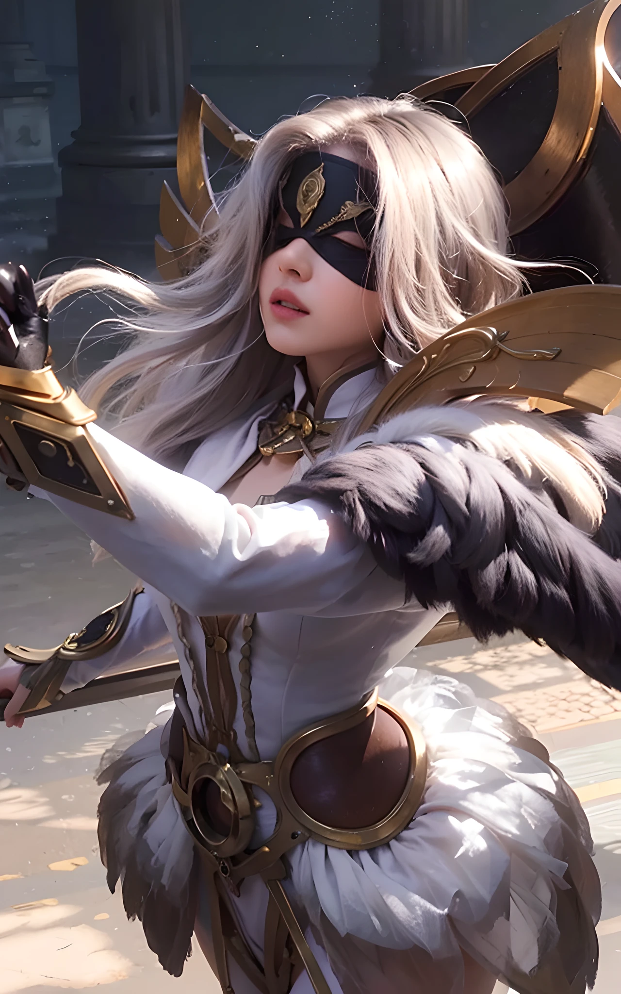 A close up of a woman in a costume holding a sword - SeaArt AI