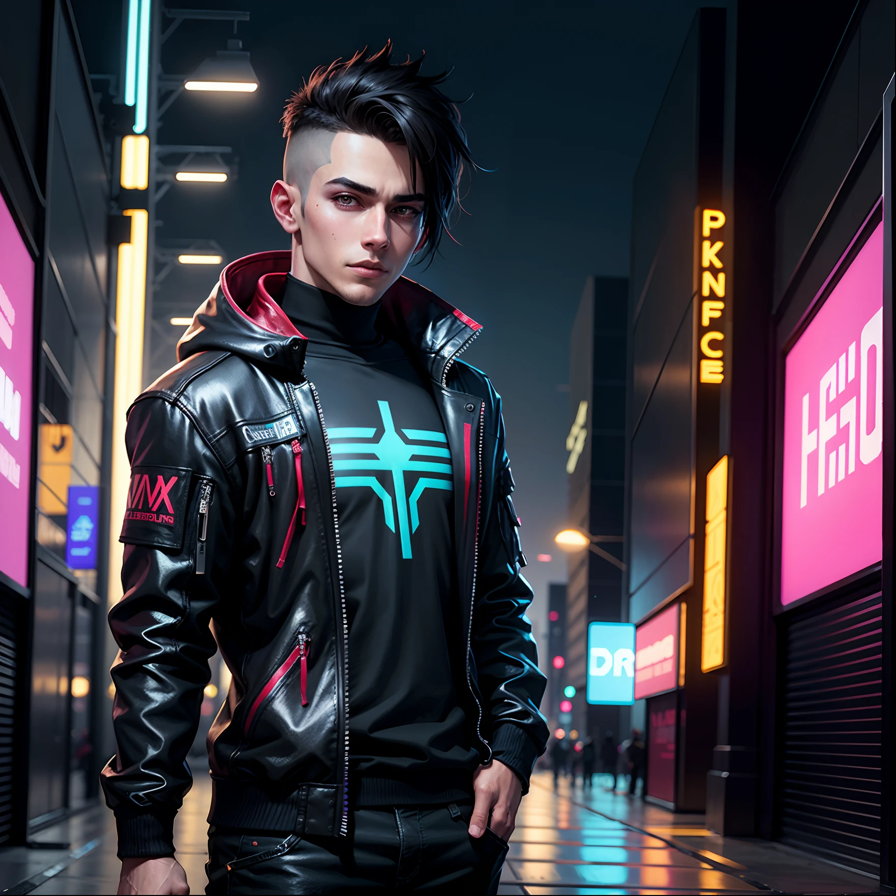 Change background cyberpunk handsome boy.realise face,8k,ultra realistic,