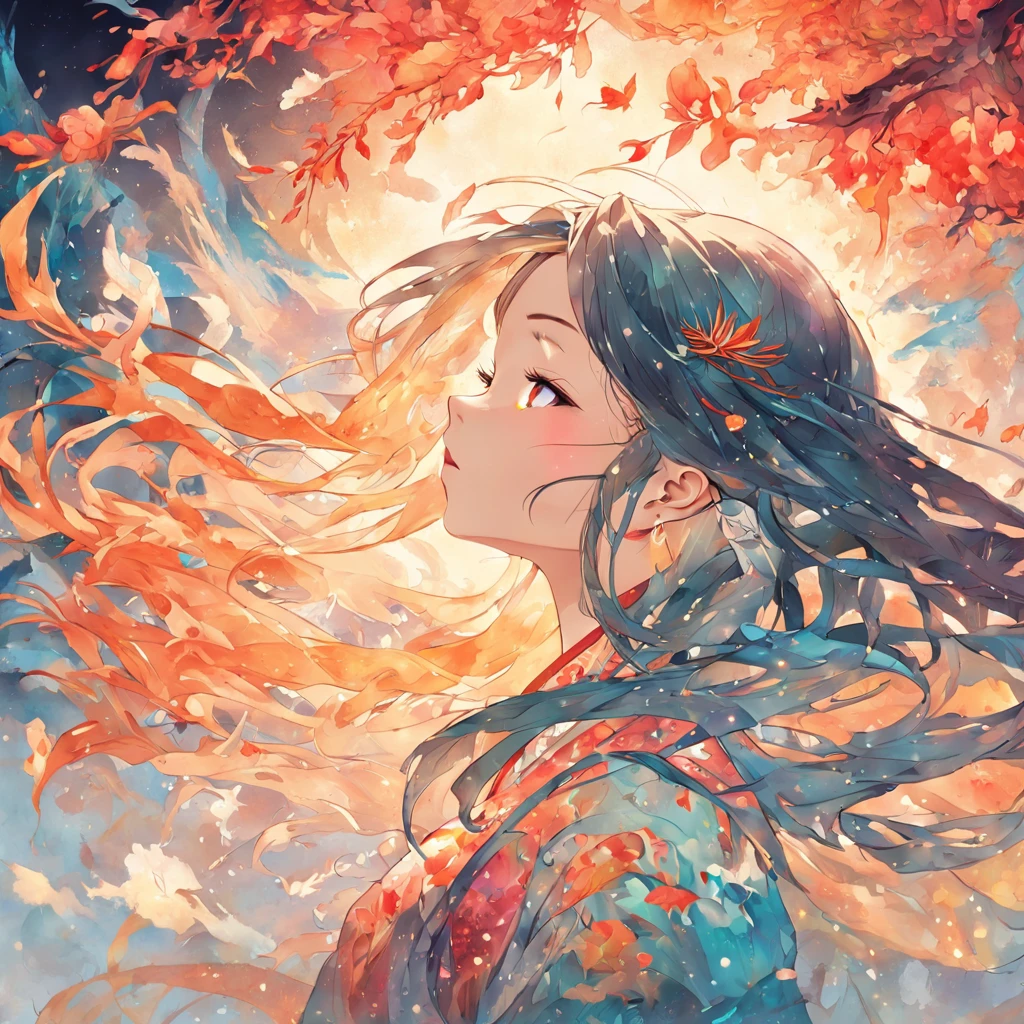 (White background:1.4),(Silhouette of a girl's head, Eyes closed, colorfull long hair, Oriental elements),(Chinese illustration:1.3,paper art:1.3, Quilted paper art:1.2),( reasonable design, Clear lines, High sharpness,Best quality, Very detailed, Masterpiece, movie light effect, 4K )