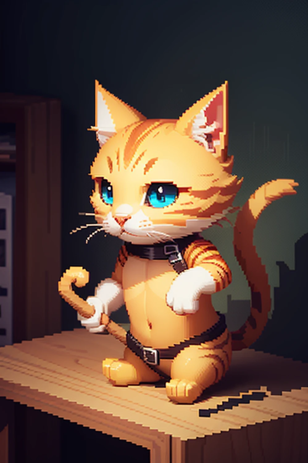 Pixel art Stick Man Cat Holding the tail in the hand