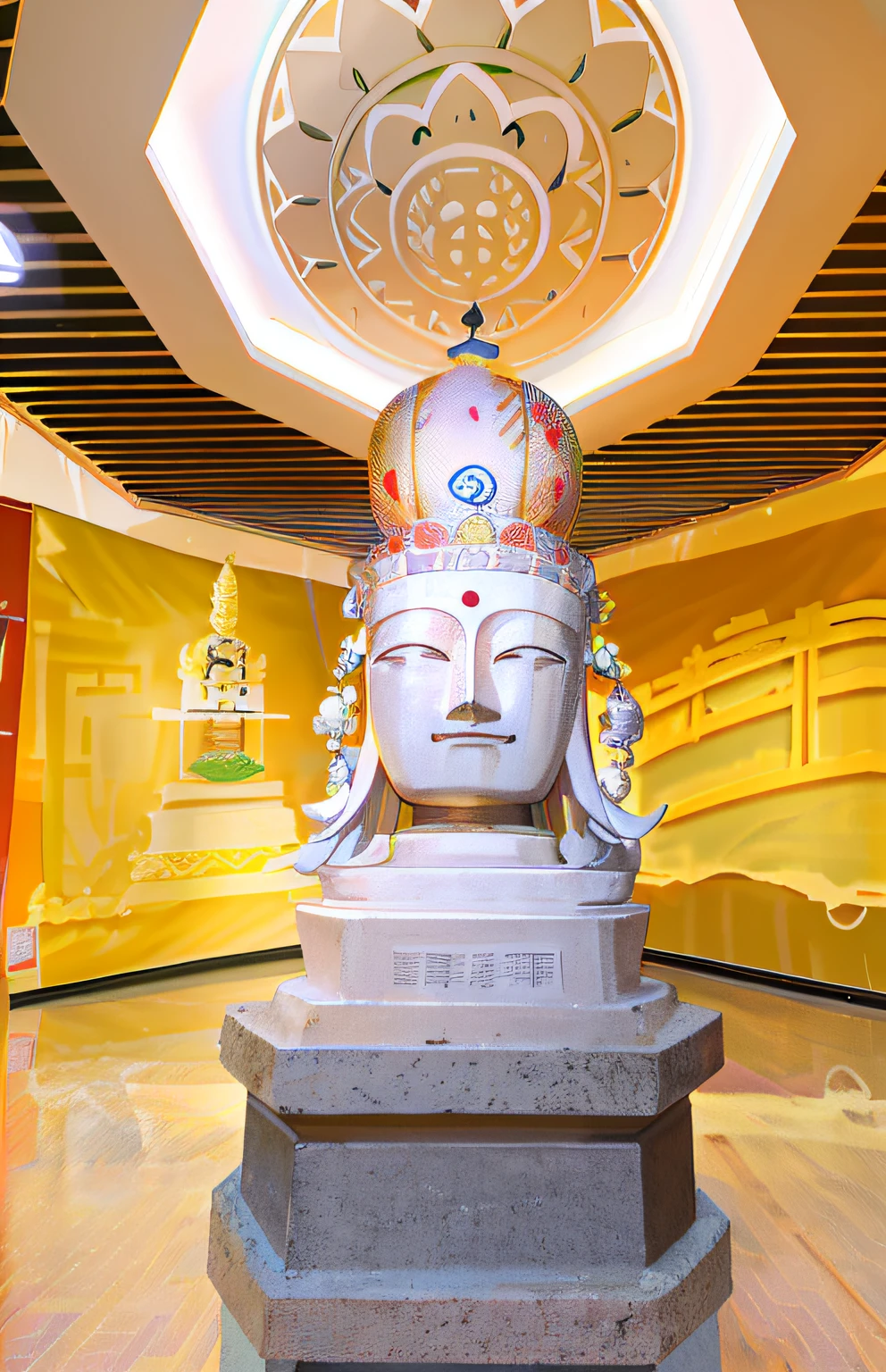 超高分辨率,4k高清,illustration like anime background, a line drawing,In the museum,There is a Buddha head