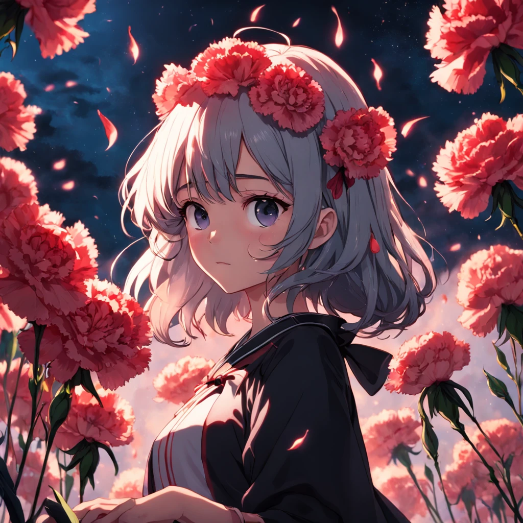 carnation，garland，Realistic，Black background