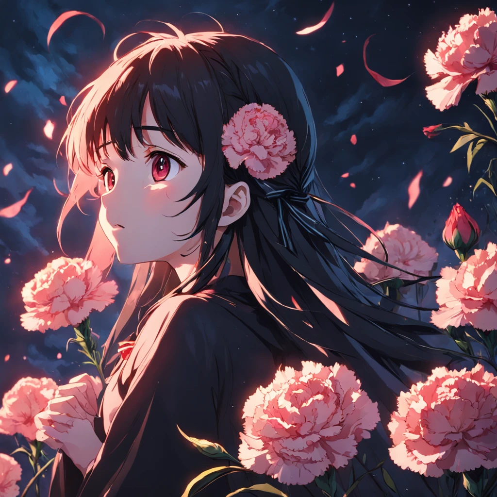 carnation,garland,Realistic,Black background