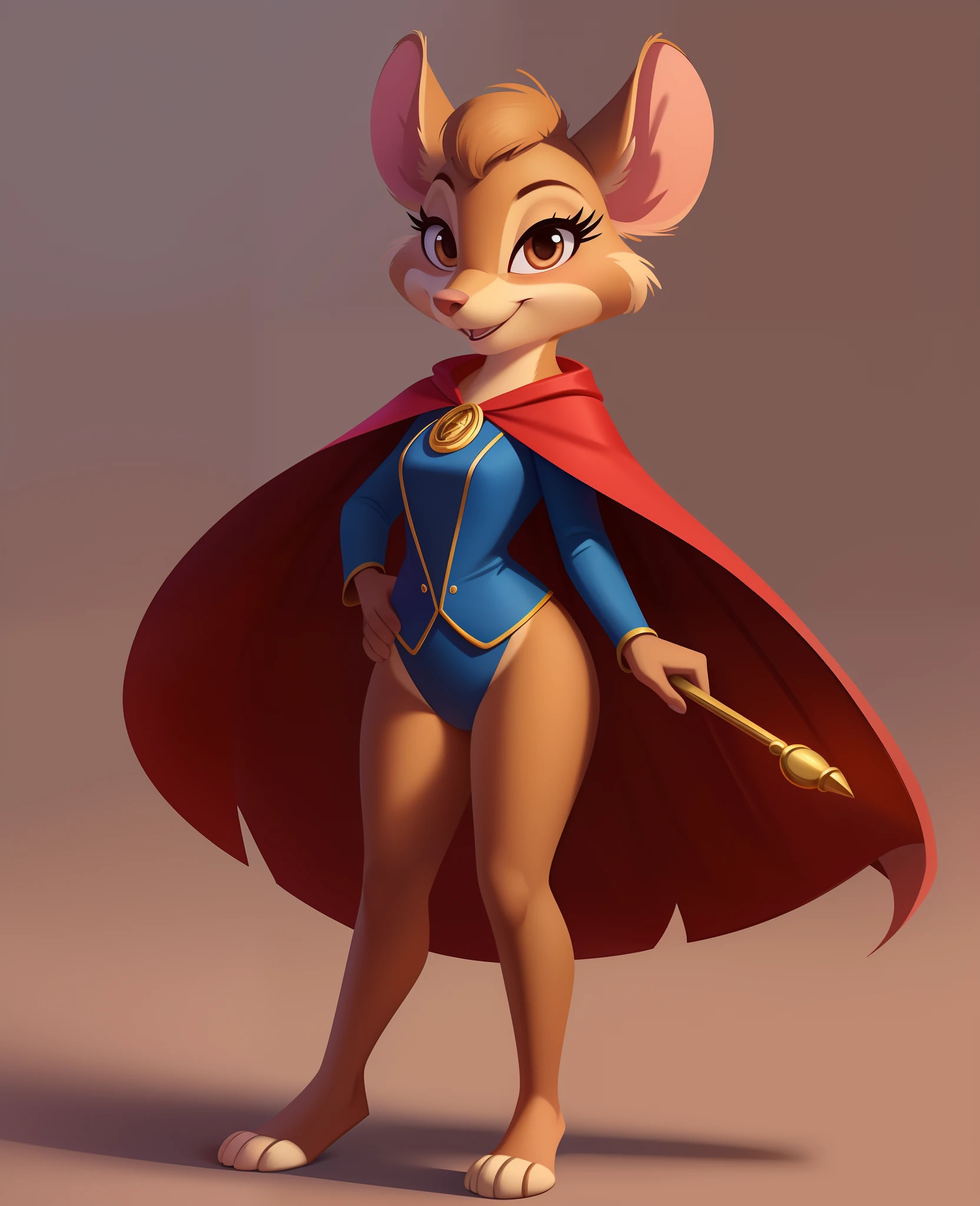 (by qupostuv35:1.0), female ((anthro, humanoid)), [(thin:1.1) : small petite : (mrs. brisby:1.2):4], (Detailed face), (anthropomorphic legs, anthropomorphic hands:1.1), (solo), cape,