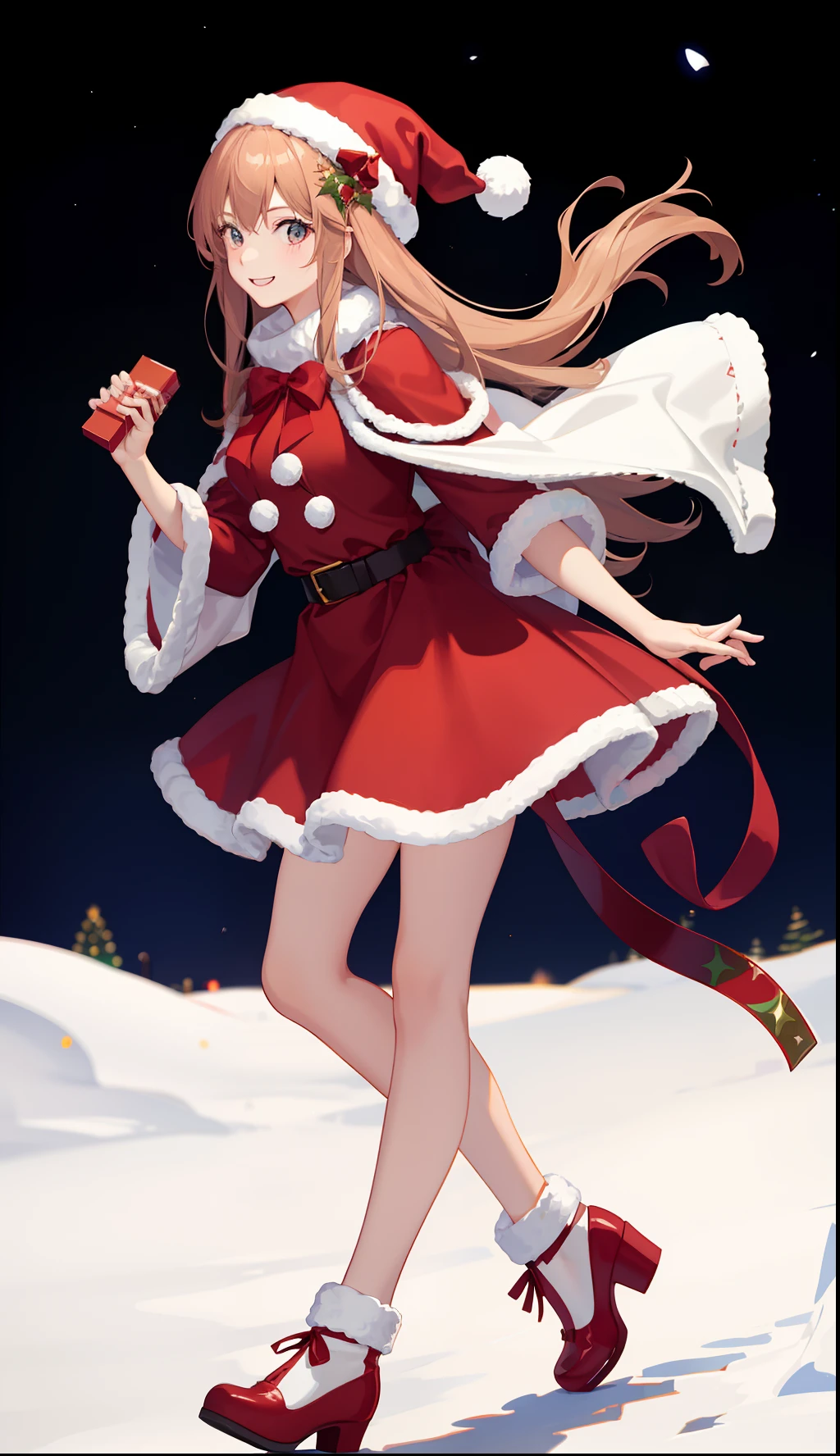 1girl in、A smile、Christmas、Dressed in Santa Claus costume、
