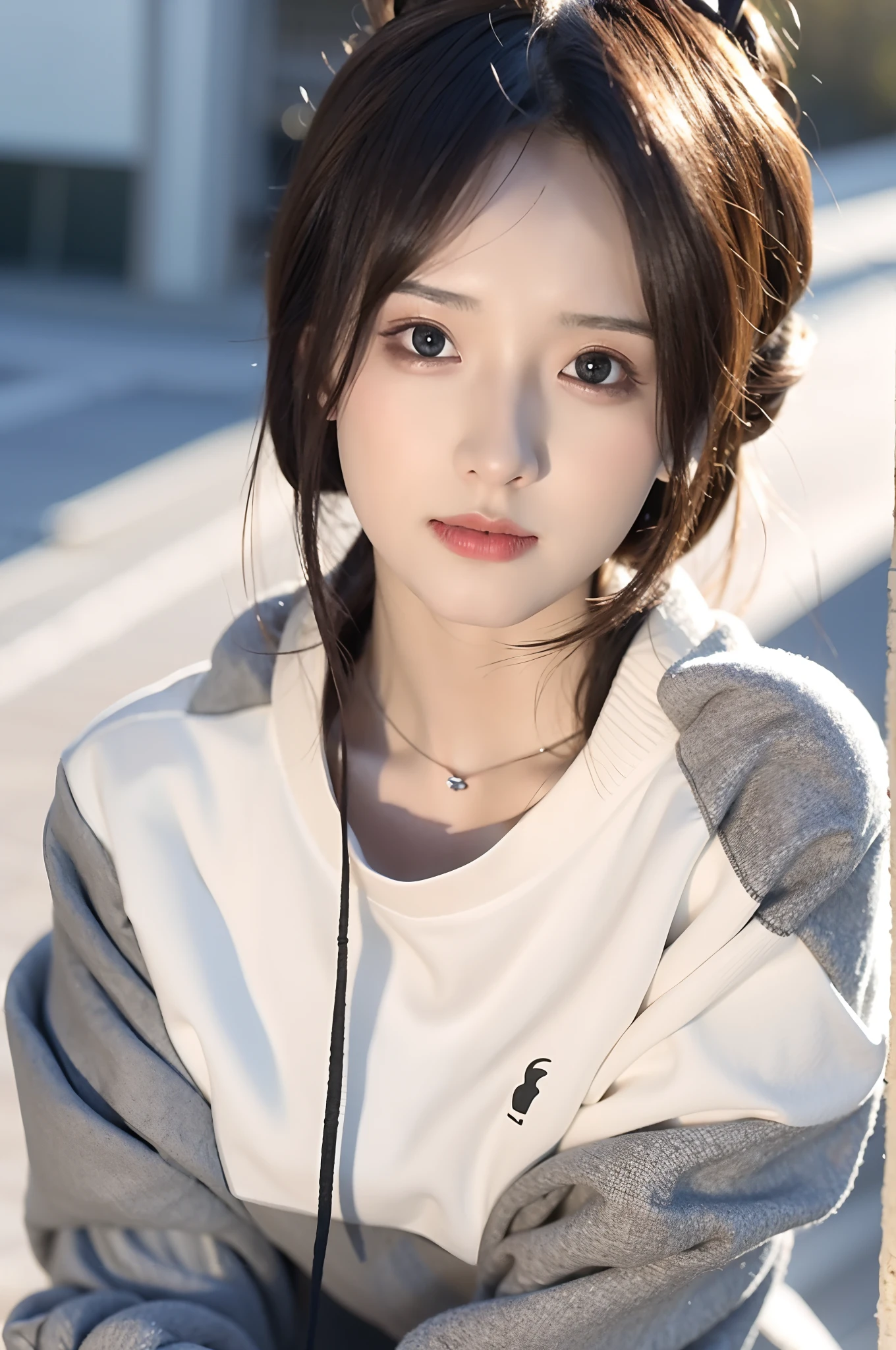 Incomparable masterpiece, perfect artwork, ((perfect female figure)), short hair, blonde, thin, realistic, solo, (realism: 1.4), best quality, ultra high resolution, 1girl, porcelain, Kpop ido, full body, (tight sweatshirt) black sweatshirt, (clothes with horizontal letter icon) (d cup), beautiful, masterpiece, best quality, very detailed face, perfect lighting, solo, plain makeup, best quality, super high resolution, 👍 (realistic: 1.4), Ultra-detailed, masterpiece, best quality, ulzzang -6500-v1.1