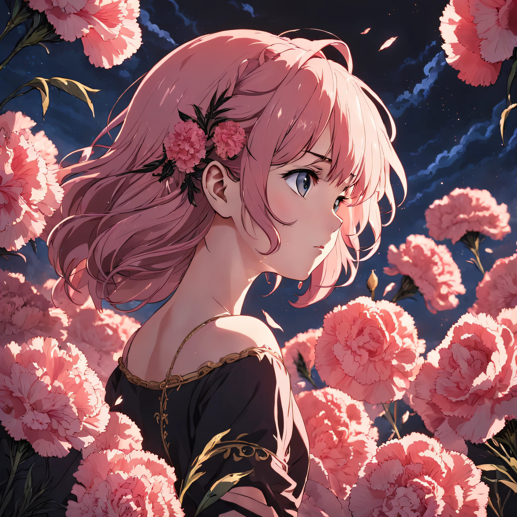 carnation，garland，Realistic，Black background