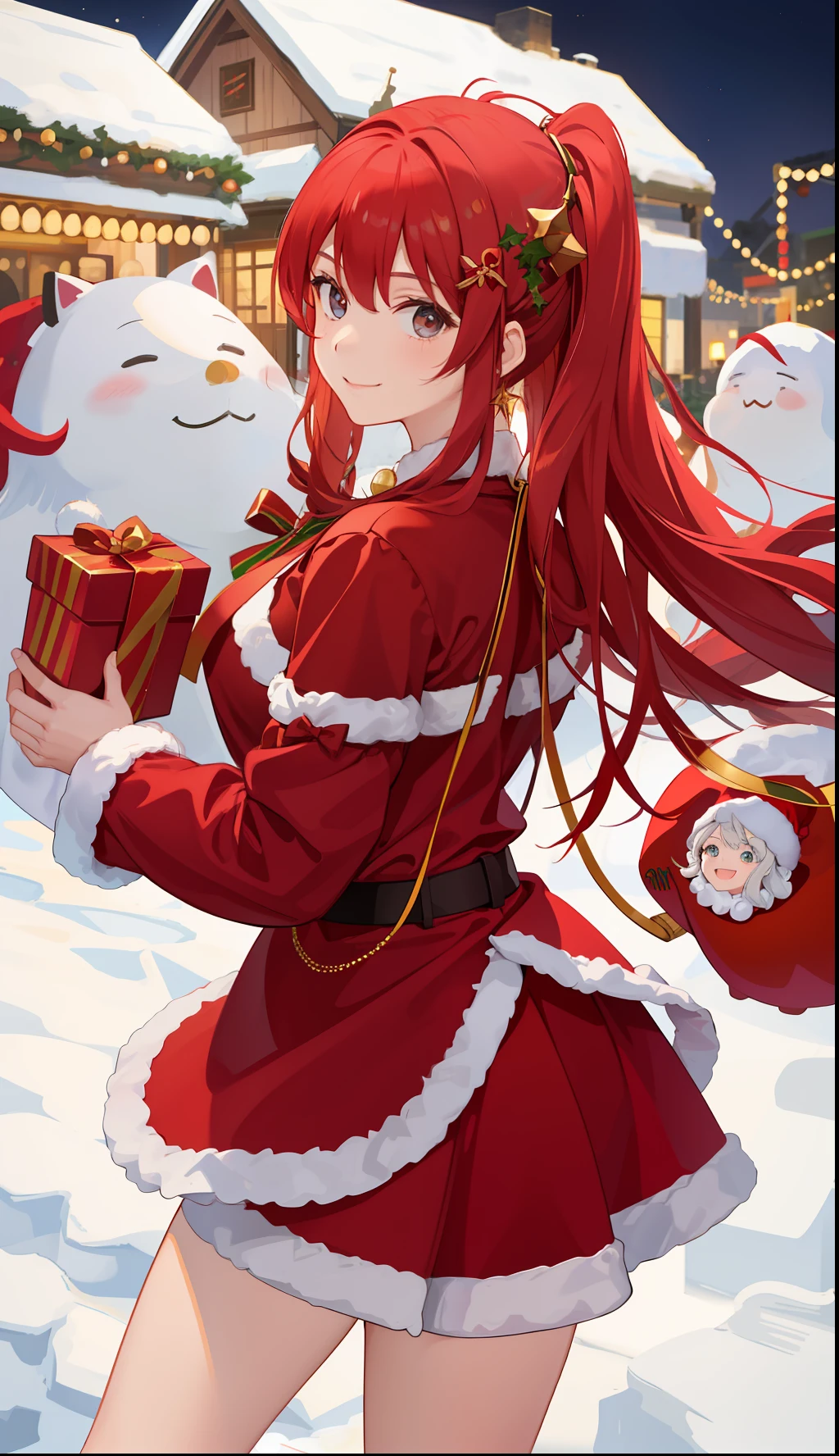 1girl in、A smile、Christmas、Dressed in Santa Claus costume、