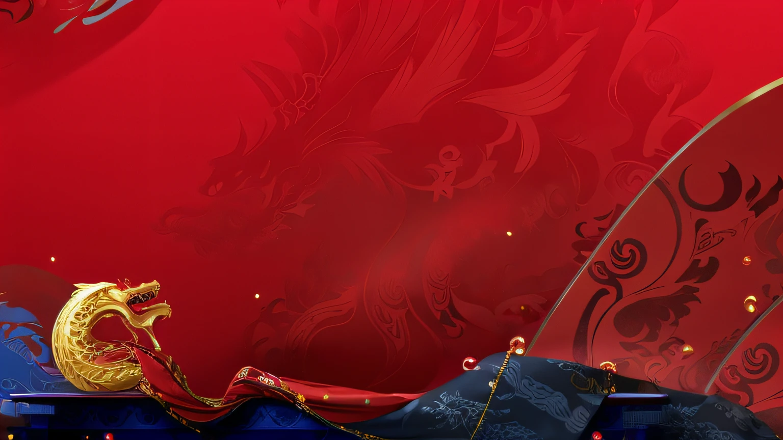 There is a red wall,There is a golden dragon on it, chains and red fluid background, red liquid, scarlet background, red mood in background, On a red background, in red background, red paint detail, Blood red background,Rolling mountains,National style elements,Lifelike dragons soar,atmospurate,Smart,flowing blood-red colored silk, swirling red-colored silk fabric, Realistic red background, Onmyoji detailed art, rich red colors,It reads "Glory Gala, Thanksgiving Companions" in big golden letters