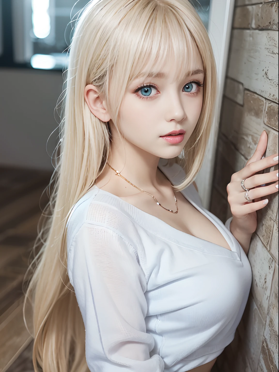 portlate、School Uniforms、bright expression、poneyTail、Young shiny shiny white shiny skin、Best Looks、Blonde reflected light、Platinum blonde hair with dazzling highlights、shiny light hair,、Super long silky straight hair、Beautiful bangs that shine、Glowing crystal clear attractive big blue eyes、Very beautiful nice cute 16 year old girl、Lush bust,Beautiful detailed eyes, beautiful detailed nose、Healthy skin、smil、