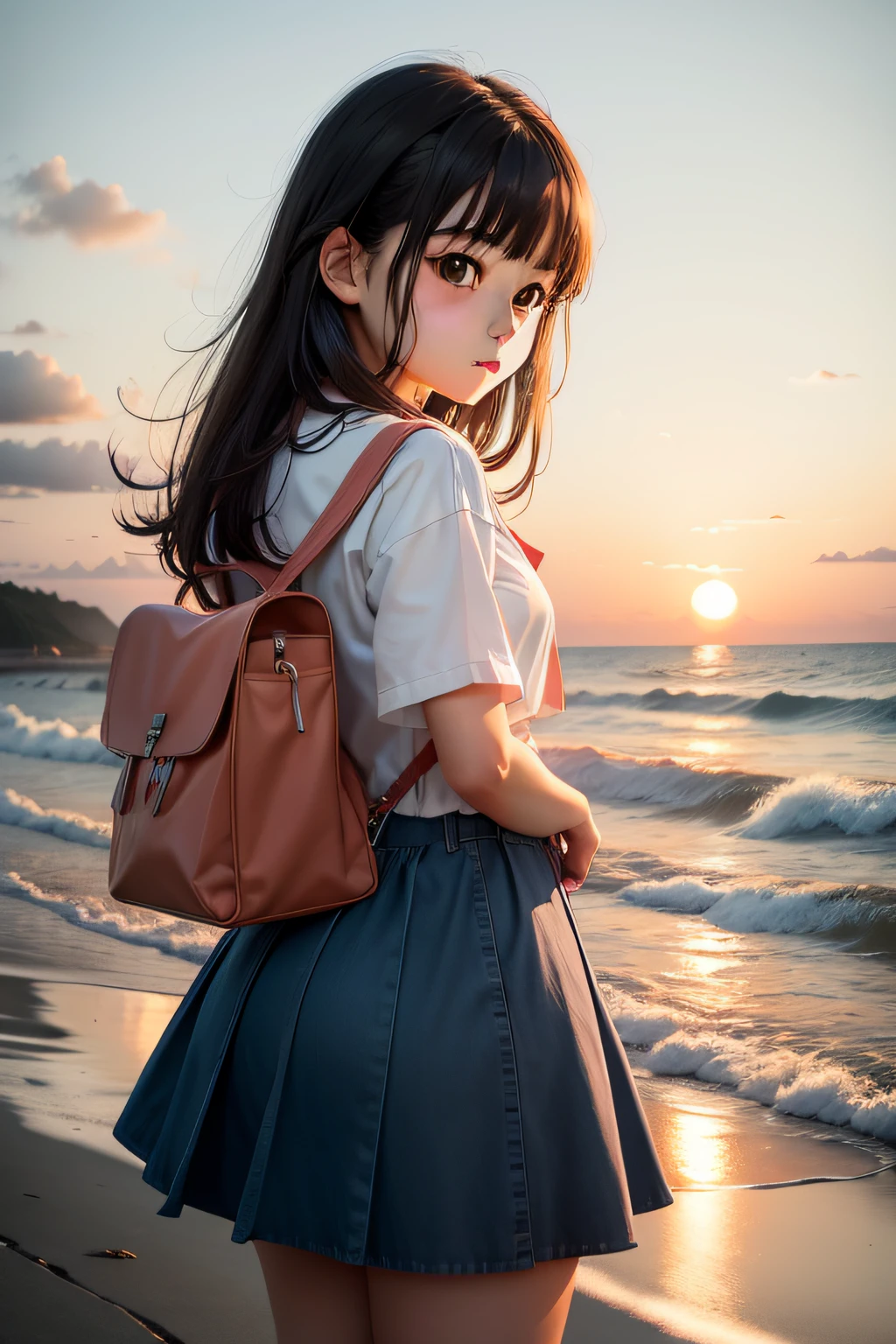 Big high school girl、JK、beachside、the sunset