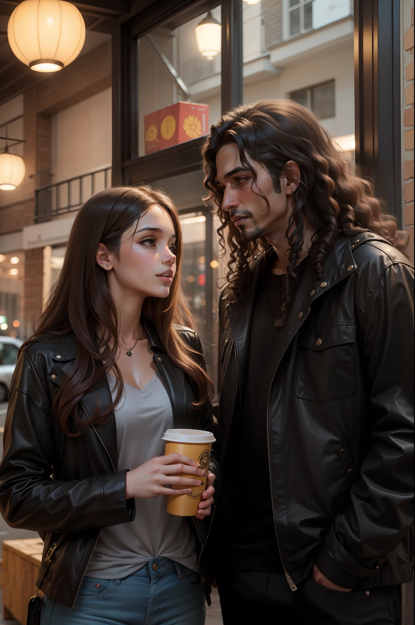 Straight haired girl and Hispanic curly haired man
