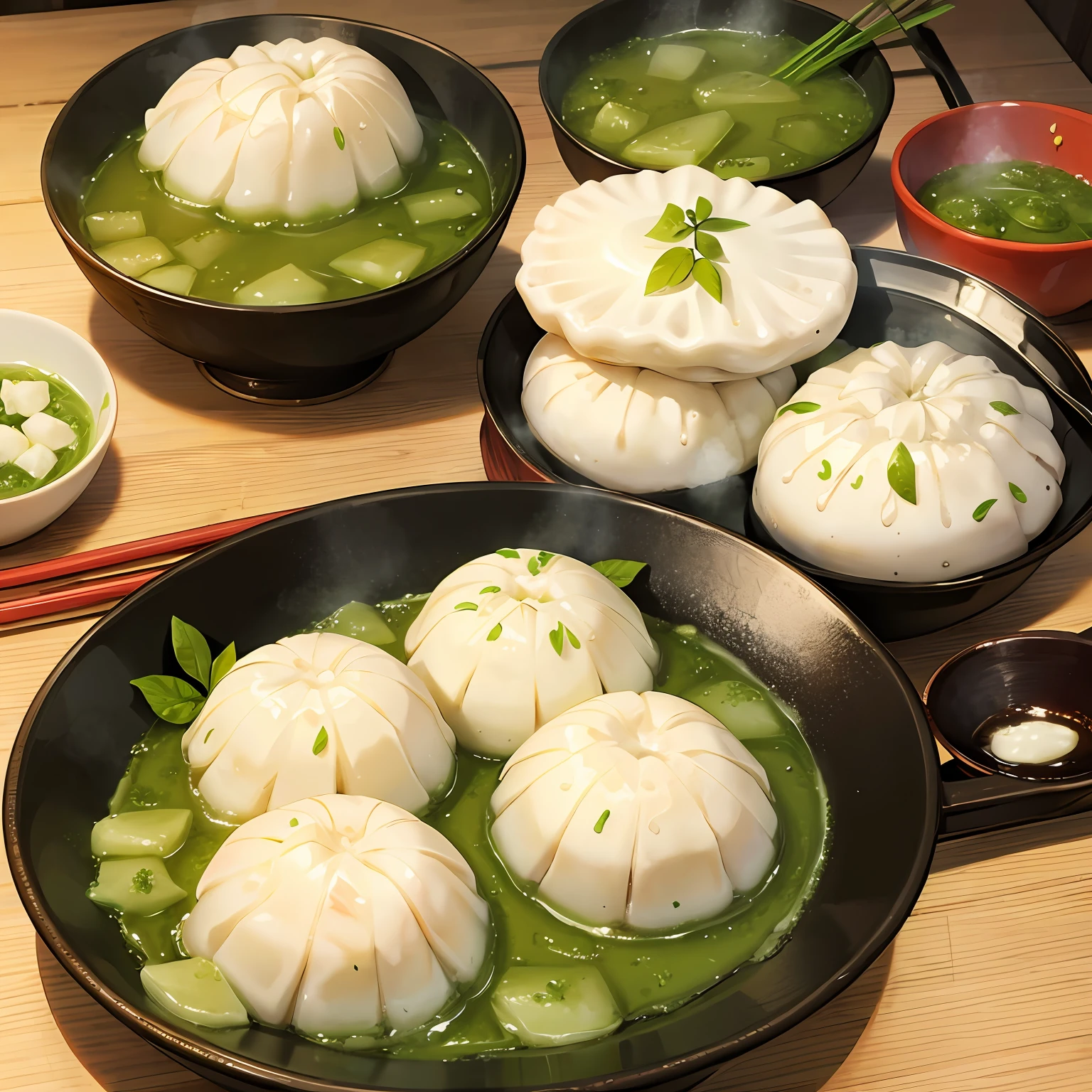 Eat gohei mochi and dumplings grilled on a net、Matcha with --auto