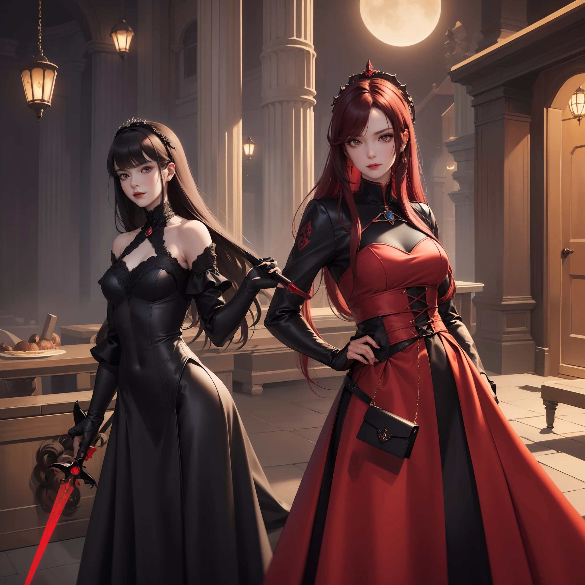 top-quality、8K、masterpiece:1.3、Gothic punk、Red inner color、A dark-haired、hair adornments、a beauty girl、creative、dark fantasy style、Neogos、Goth Fashion:1.2
