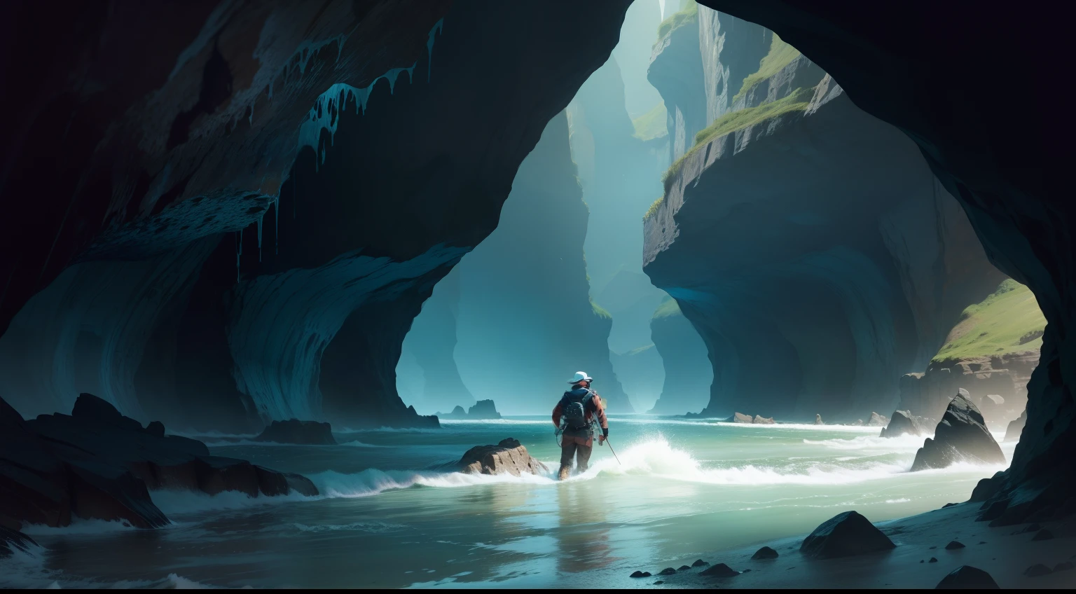 Following the map's clues, Danny encountered rough currents and dark caves.