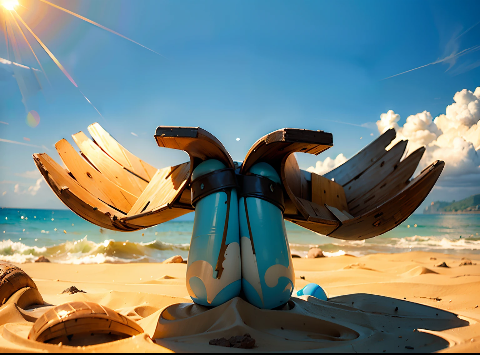 escultura de madera de  (dos manos)+++uno frente al otro con las palmas abiertas hacia arriba , on the sand of a paradisiacal beach, In the background the sea and the horizon with a blue sky with fantasy clouds, obra maestra, realista: 1.3), (Extremadamente complejo 1.2) , (realista: 1.4), (Extremadamente refinado), (surrealista: 1.3), ((La mejor calidad)), ( (obra maestra)), (detallado),(High resolution: 1.2),(obra maestra), (La mejor calidad), (ultra detallado), (obra maestra), (La mejor calidad), (ultra detallado), ( obra maestra), (La mejor calidad), (ultra detallado), obra maestra, , (obra maestra )+, surrealist photography, fondo de pantalla CG 8k extremadamente detallado, HDR, Fotos RAW, DSIR, Ultra wide-angle camera, Artistic style,  luz suave, Dynamic Angle, Wide resolution, Altamente detallado, Better lighting,