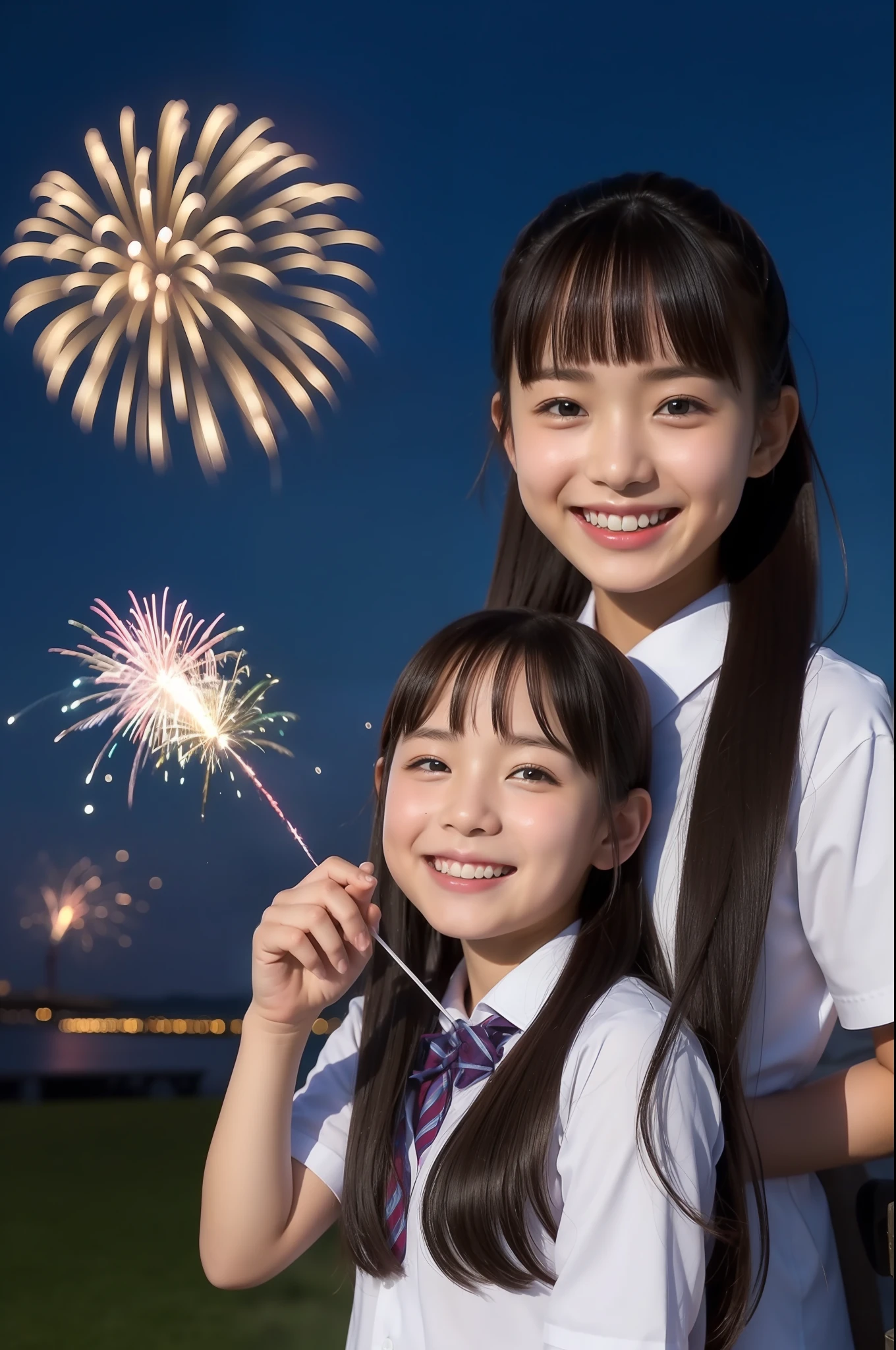 A smile、hi-school girl、校服、While doing fireworks、mare