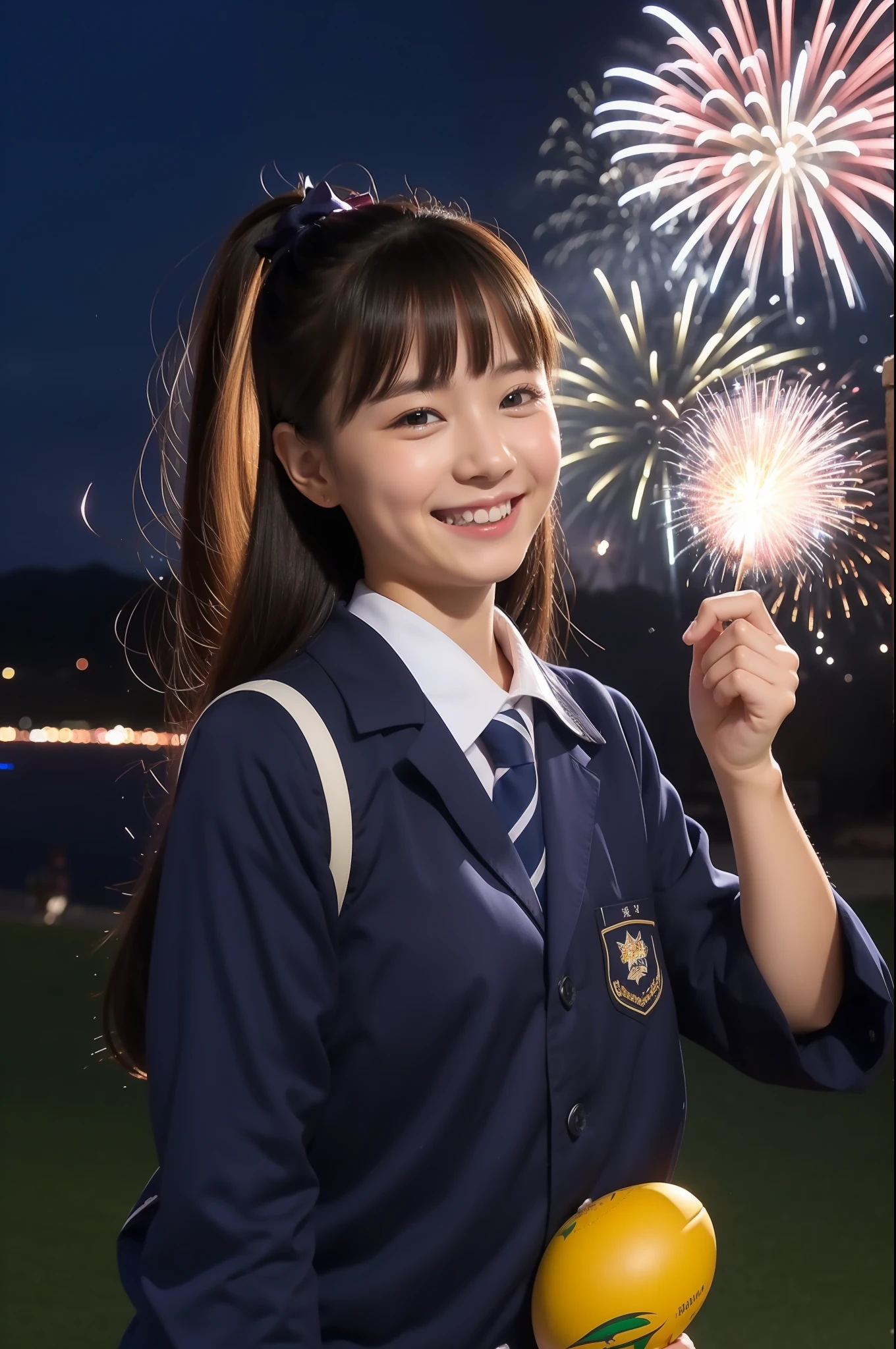 A smile、hi-school girl、While doing fireworks