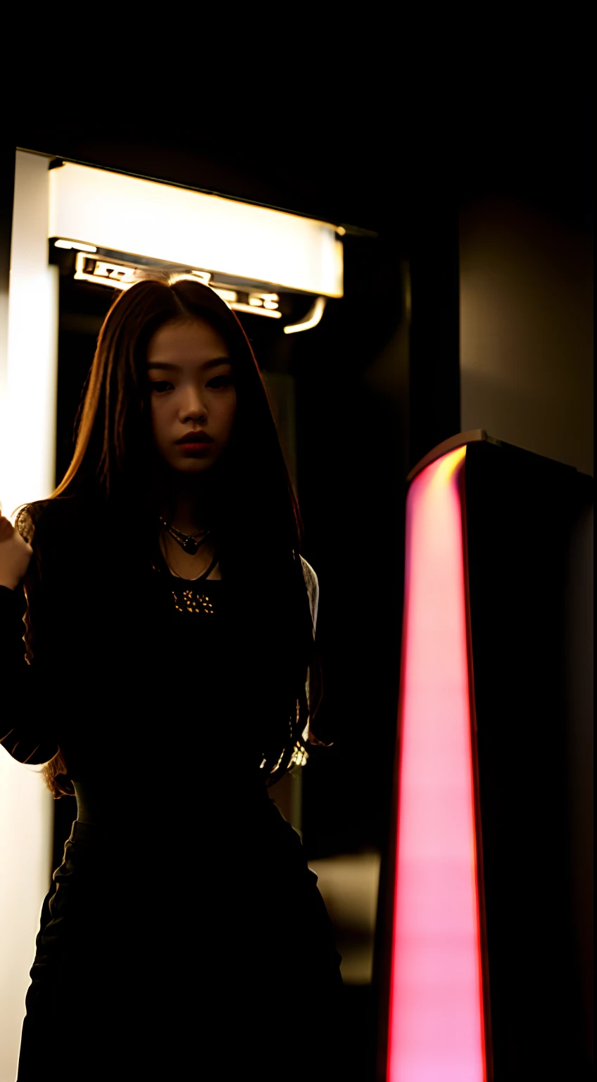 there is a woman standing in a room with e, profile pic, with long hair, profile image, very very low quality picture, standing in a dimly lit room, very very low quality, blackpink jennie, 1 , 18 years old, profile picture, xision wu, distorted pose, 1 8 yo, she is dancing. realistic, human