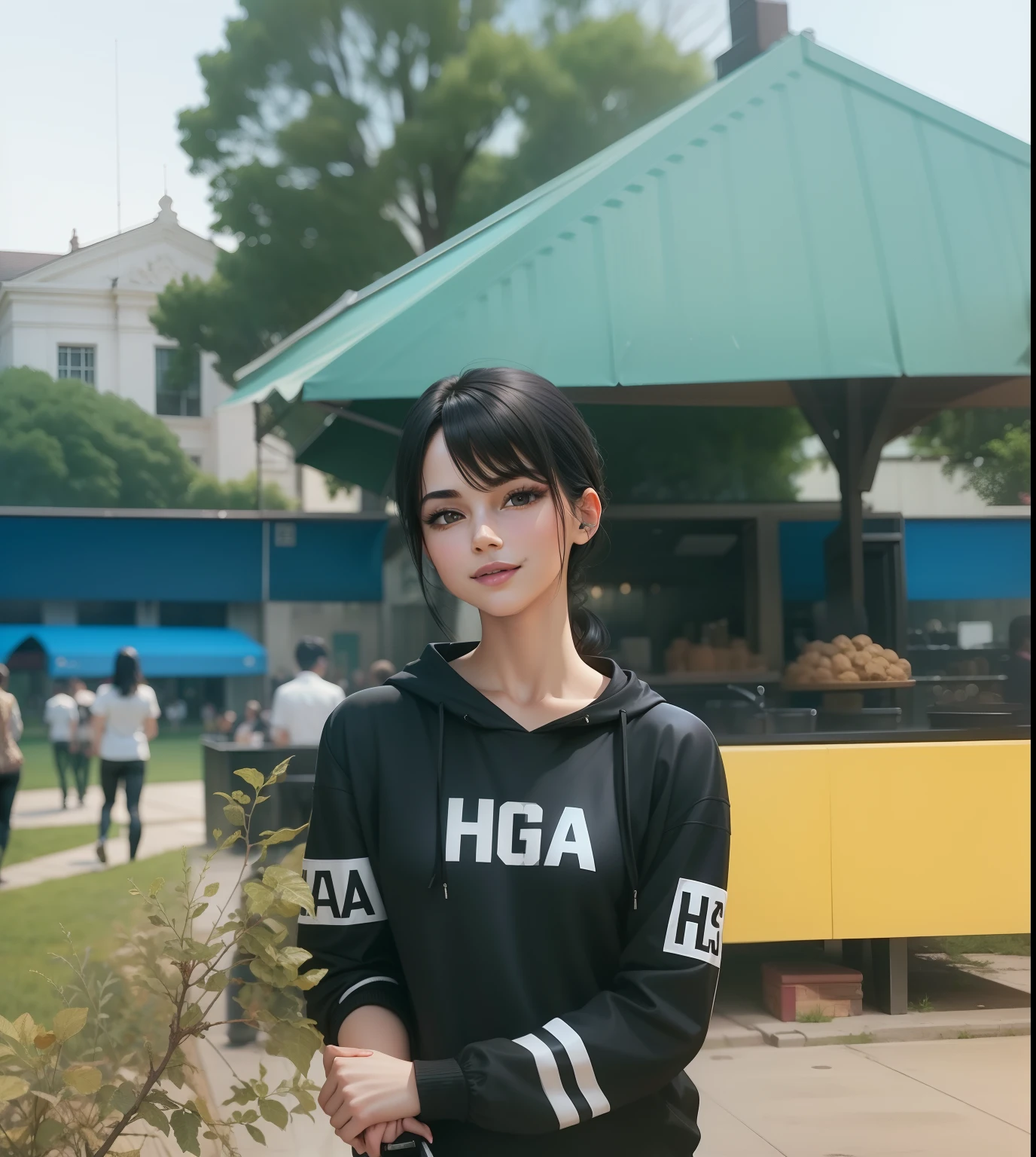 masterpiece, highest quality, official art, beautiful and aesthetic: 1.2), very detailed, realism, mature seductive look, cute, 1 gay only, slim waist, masterpiece, best quality, highly quality ,ultra high res , black leggins, black jacket , black hair, cute smile,