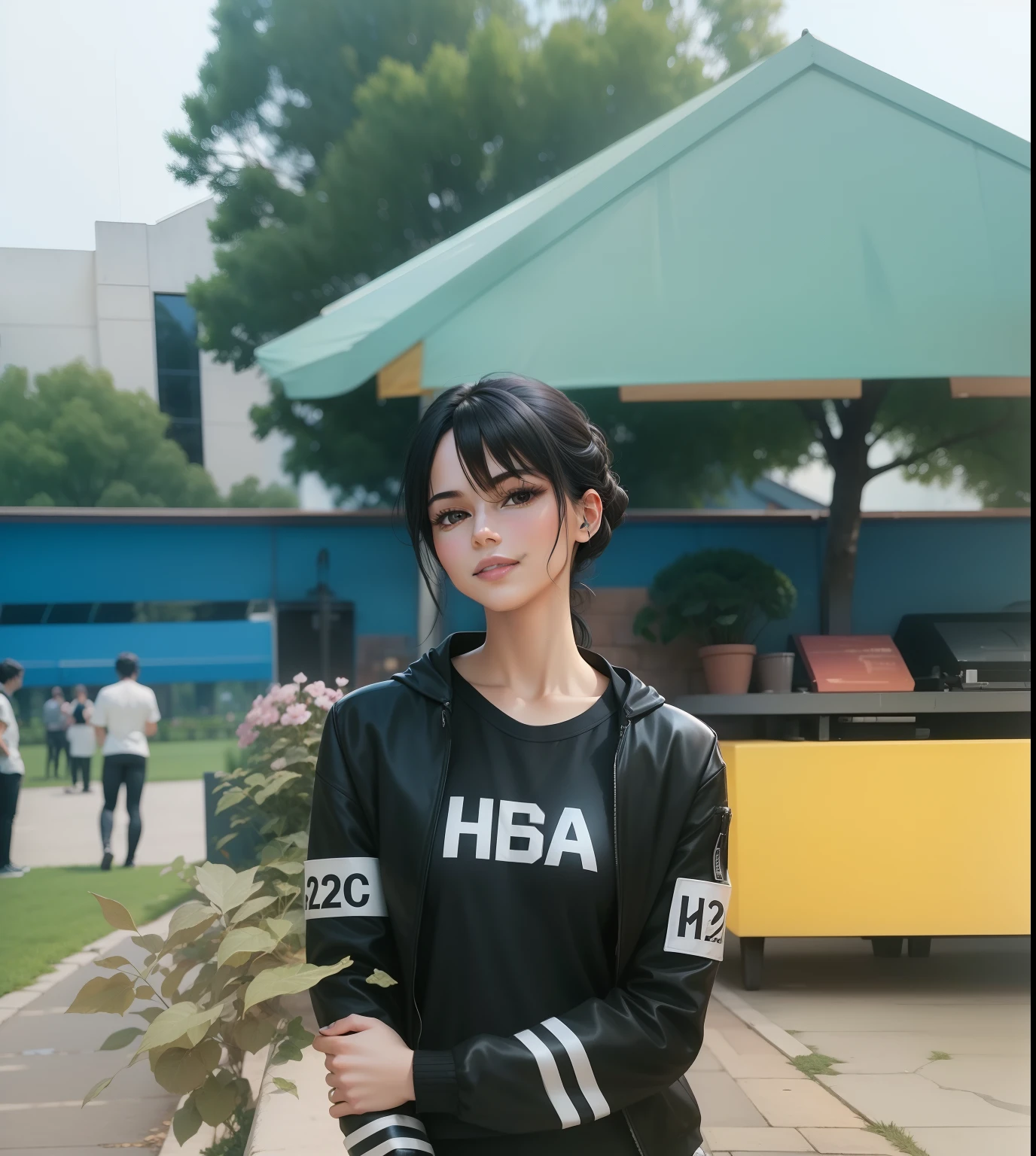 masterpiece, highest quality, official art, beautiful and aesthetic: 1.2), very detailed, realism, mature seductive look, cute, 1 gay only, slim waist, masterpiece, best quality, highly quality ,ultra high res , black leggins, black jacket , black hair, cute smile,