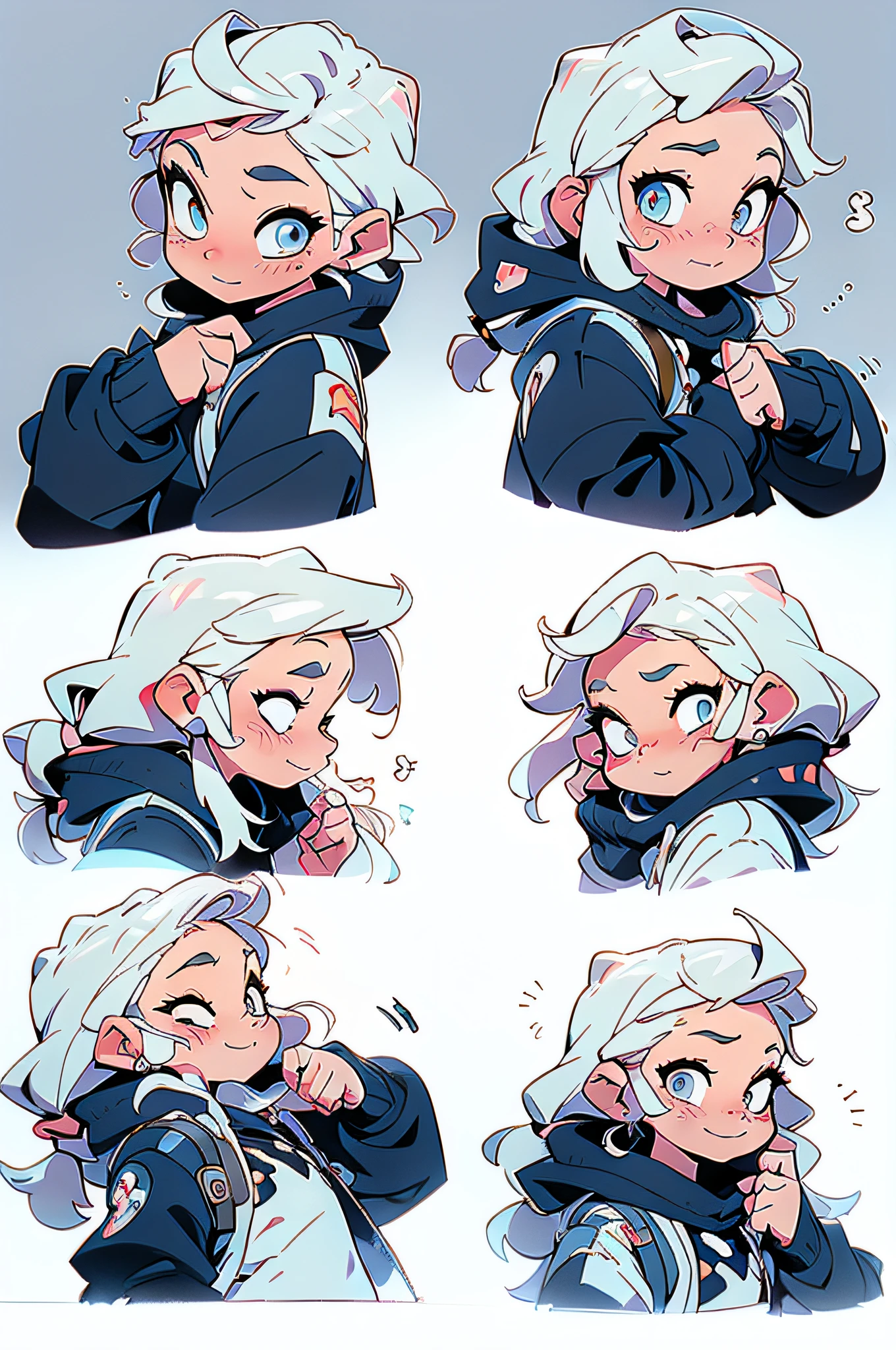 A cute little white kitten，9，9 emoji packs，9 poses and expressions，Disney  style，Black strokes，differentemotions，8K