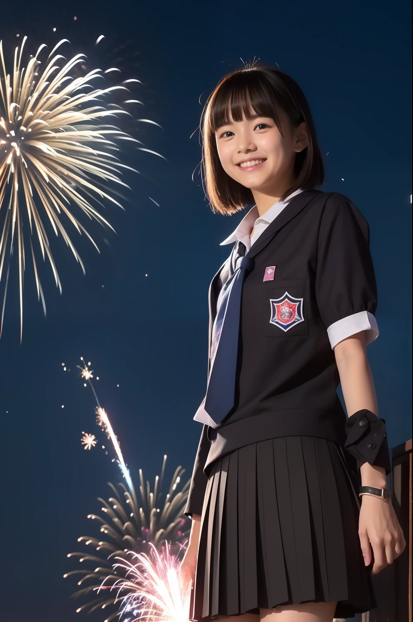 A smile、hi-school girl、校服、While doing fireworks、mare