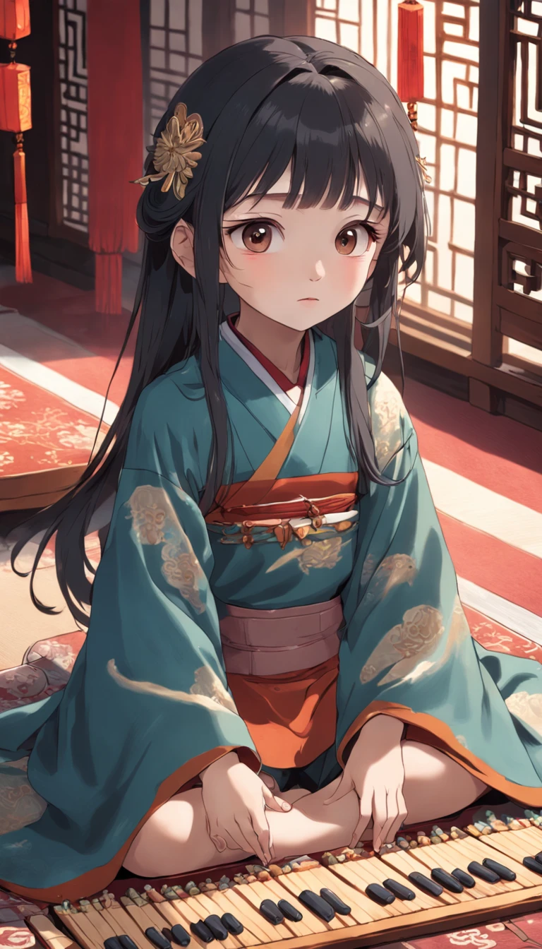 A woman in a kimono sitting on the floor with a keyboard - SeaArt AI