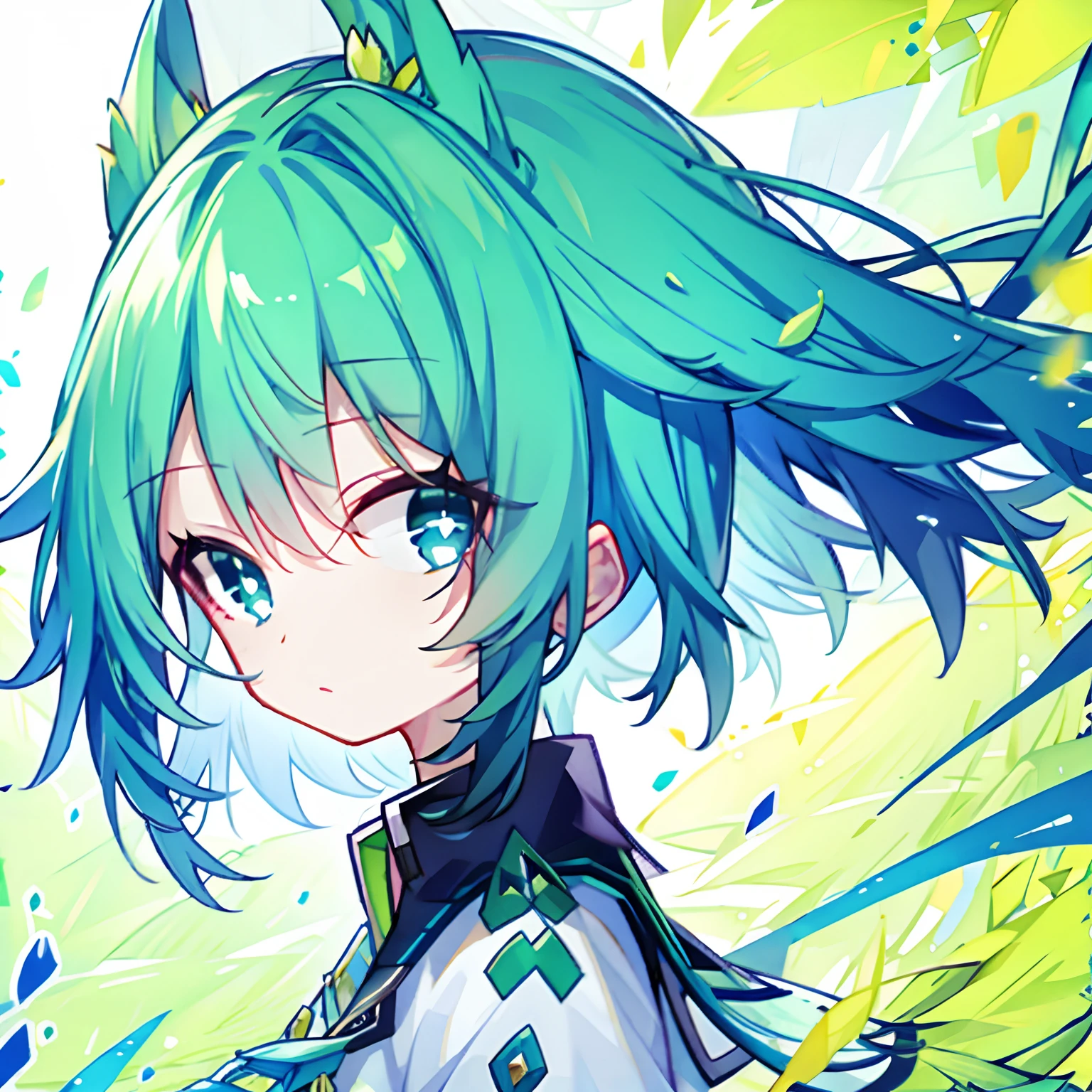 Green hair,Blue pupil