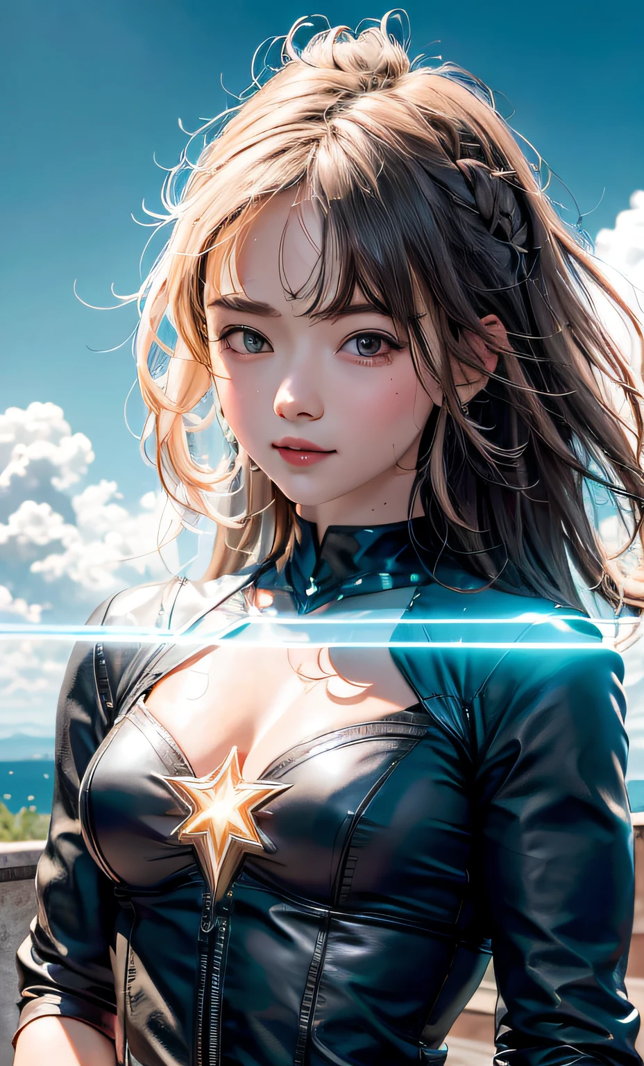 hair glowing,metahuman,levitating,Cloud,