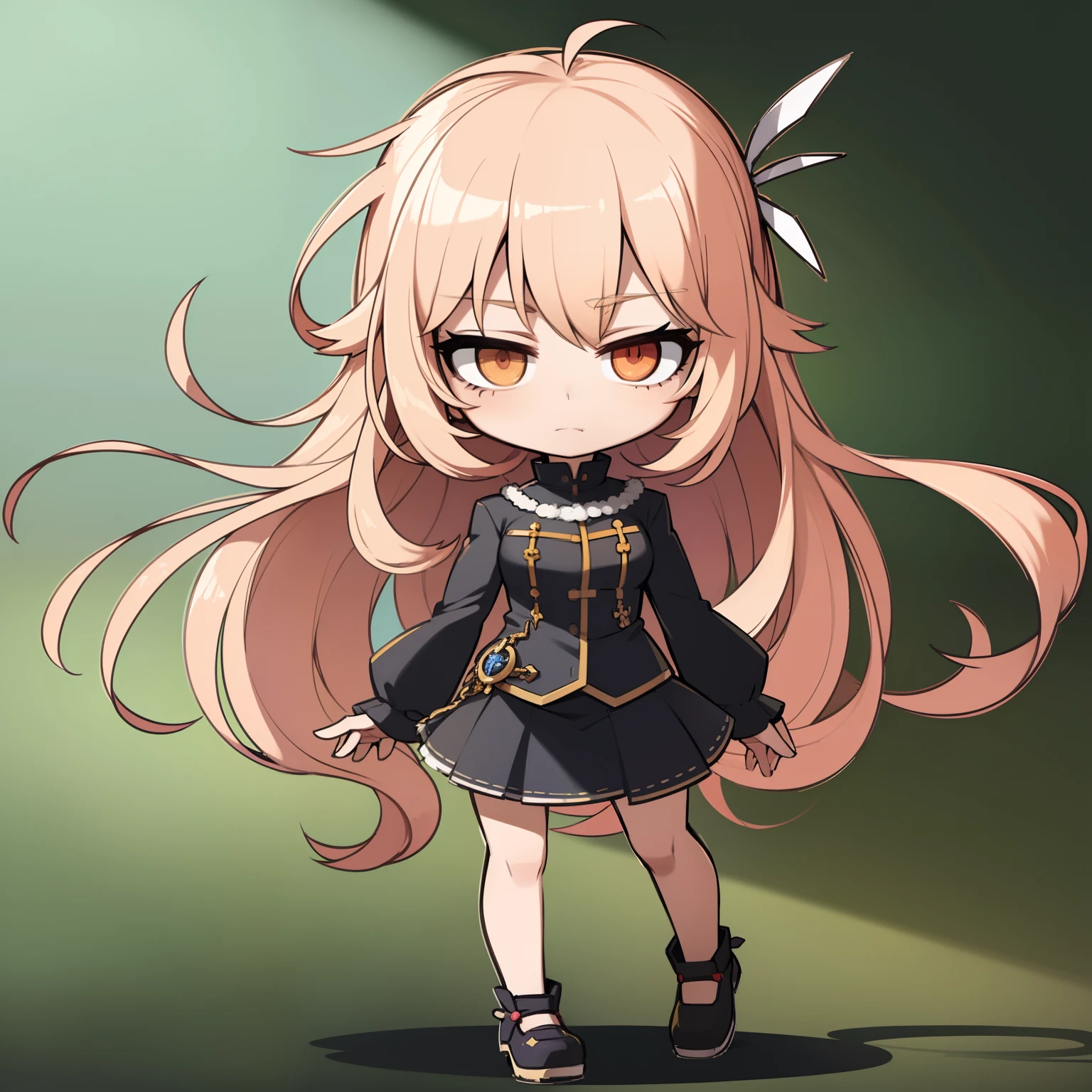 a very cute and beautiful chibi anime girl, simple flat background, full body, standing, highly detailed face and eyes, clearly outlined, solo
