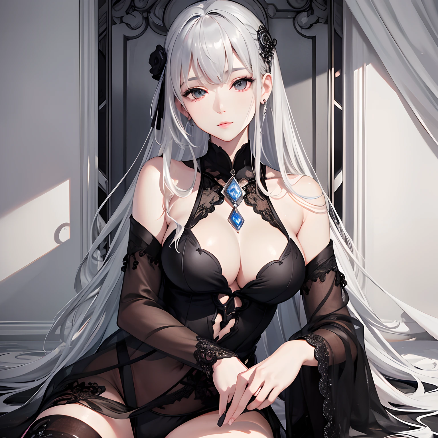masterpiece、top-quality、hight resolution、High-quality images、8K、1womanl、detaileds、Detailed eye depiction、skin gloss、Lustrous silver hair、Monochrome grayscale、Nomiya、portlate、Cheers of wine