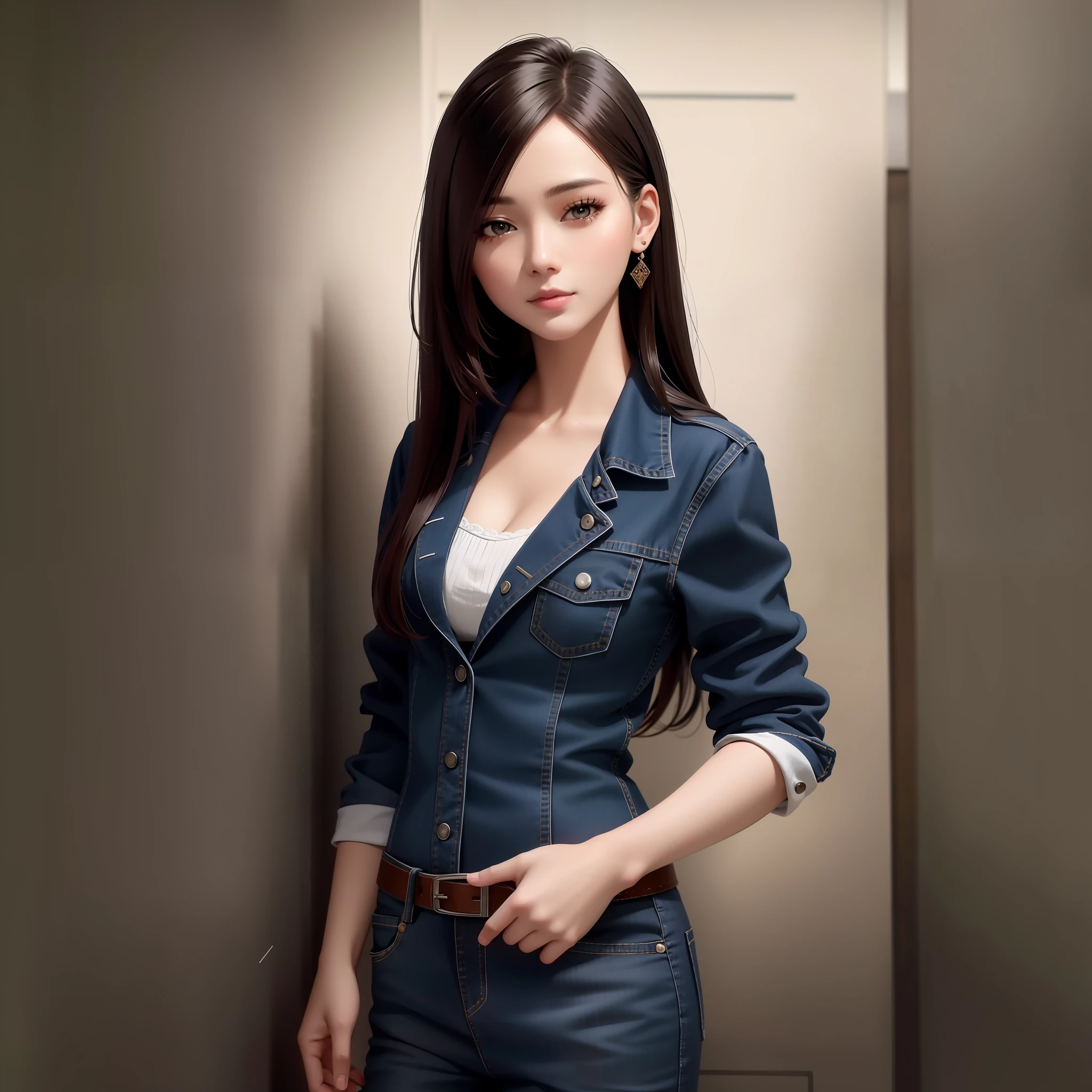 Alfid asian woman posing for photo wearing denim jacket and jeans, Beautiful girl model, photo of slim girl model, Beautiful Asian girl, Gorgeous young Korean woman, beautiful Korean women, Beautiful young Korean woman, korean women's fashion model, Korean girl, attractive anime girls, photorealistic anime girl rendering, Beautiful model girl, Style Artgerm