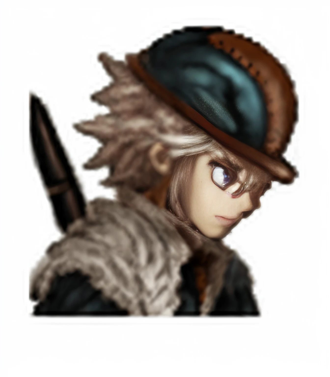 Wearing a hat side face 2 D roleplay avatar, chrono trigger guilty gear style, jrpg character, dark pit, crisp clear rpg portrait, High-quality images, octopath traveller style, ash, 2 d image, visual novel, bloodborne style,Vanilla Club style,Big eyes,Handsome man,apathy