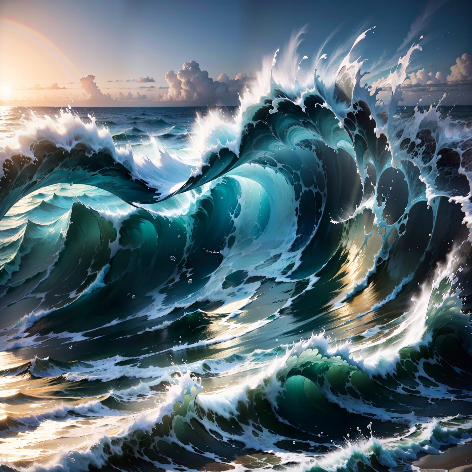 Waves hit the reef、Depict a landscape of coastline with intense splashes。