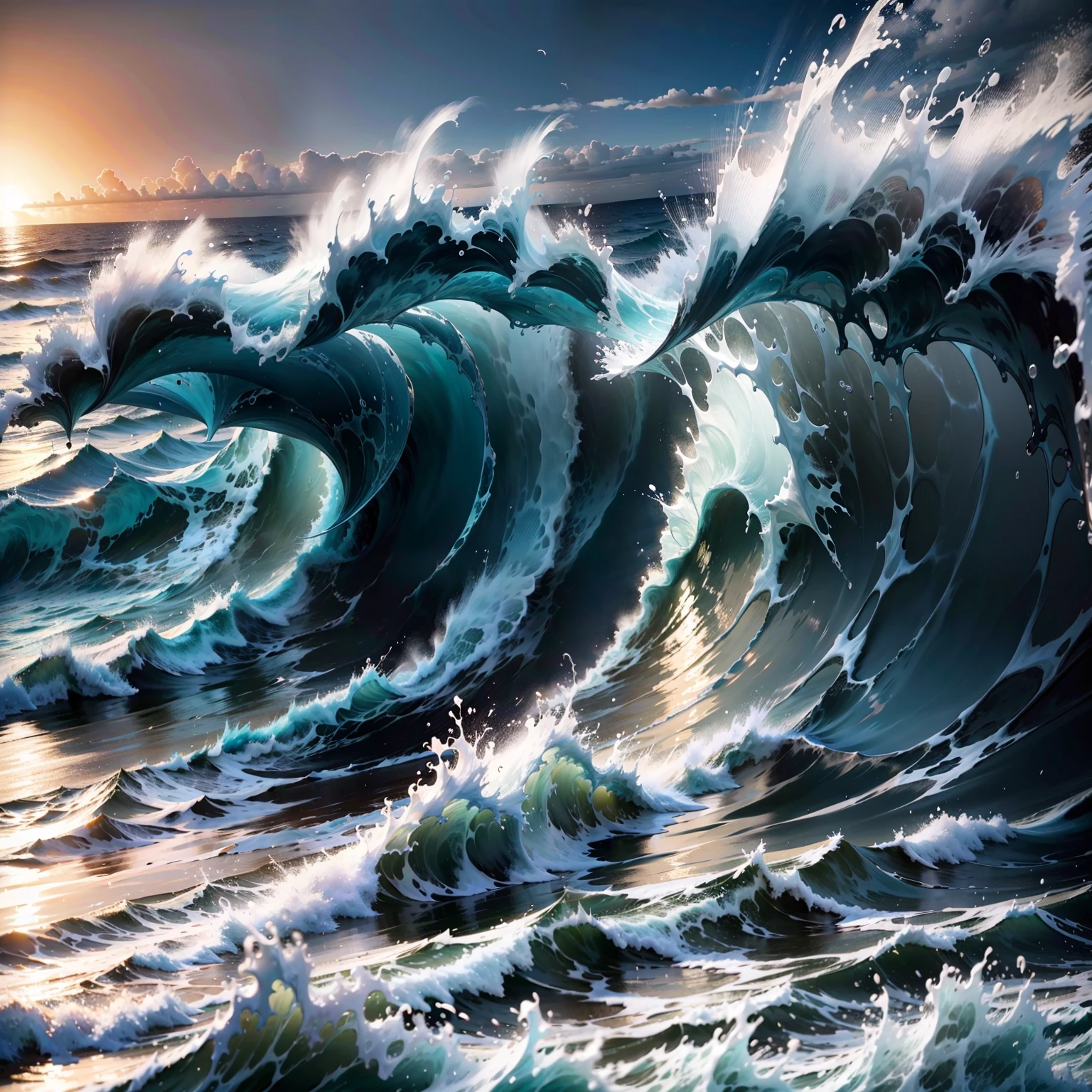 Waves hit the reef、Depict a landscape of coastline with intense splashes。