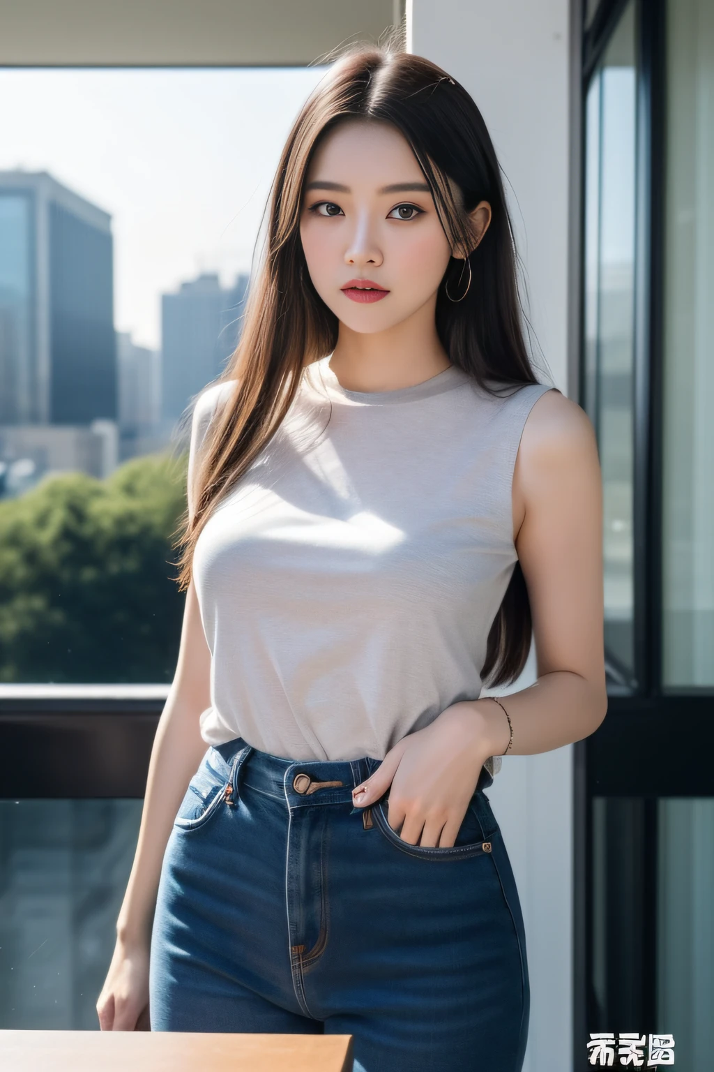 (​masterpiece、high-level image quality、high-level image quality)、(Woman with good looks、Slim body)、(Nihilistic Cool Fighter),A noisy city in a big city、sad、Early winter、Stand up good、Model actress-class appearance、I will not succumb to evil、