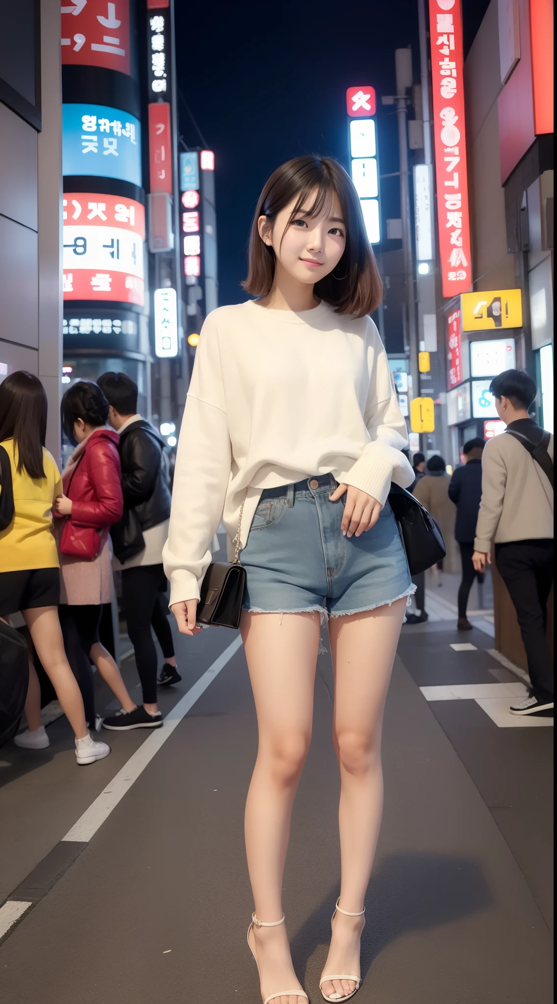 1 Korean Beauty、Tokyo Street、natta、A city scape、city light、The upper part of the body、A slight smil、