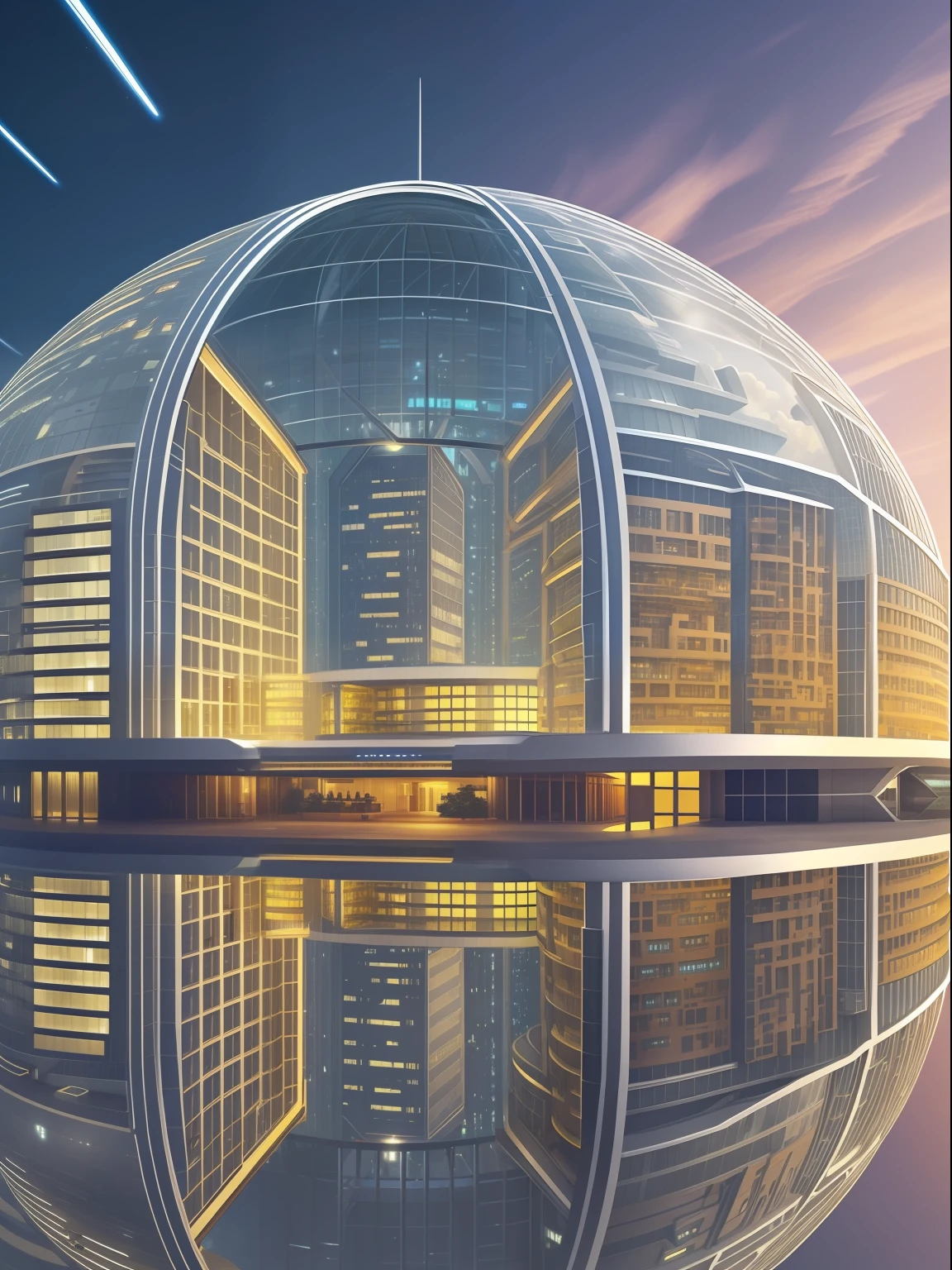 futuristic cities、 24th century、 dome、 shelter、A huge futuristic city with a domed roof