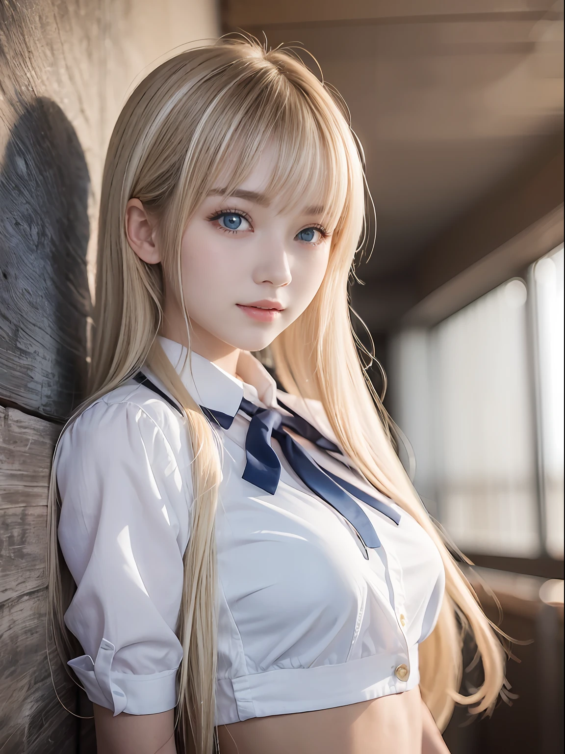 portlate、School Uniforms、bright expression、Young shiny shiny white shiny skin、Best Looks、Blonde reflected light、Platinum blonde hair with dazzling highlights、shiny light hair,、Super long silky straight hair、Beautiful bangs that shine、Glowing crystal clear attractive big blue eyes、Very beautiful nice cute 16 year old girl、Lush bust、