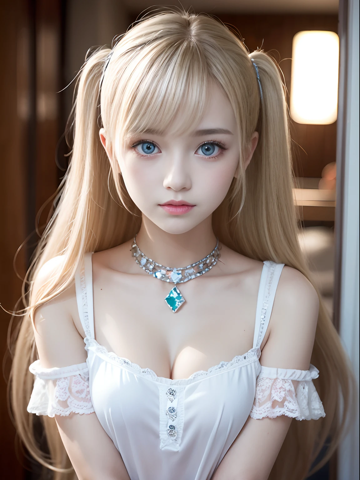 portlate、School Uniforms、bright expression、poneyTail、Young shiny shiny white shiny skin、Best Looks、Blonde reflected light、Platinum blonde hair with dazzling highlights、shiny light hair,、Super long silky straight hair、Beautiful bangs that shine、Glowing crystal clear attractive big blue eyes、Very beautiful nice cute  girl、Lush bust