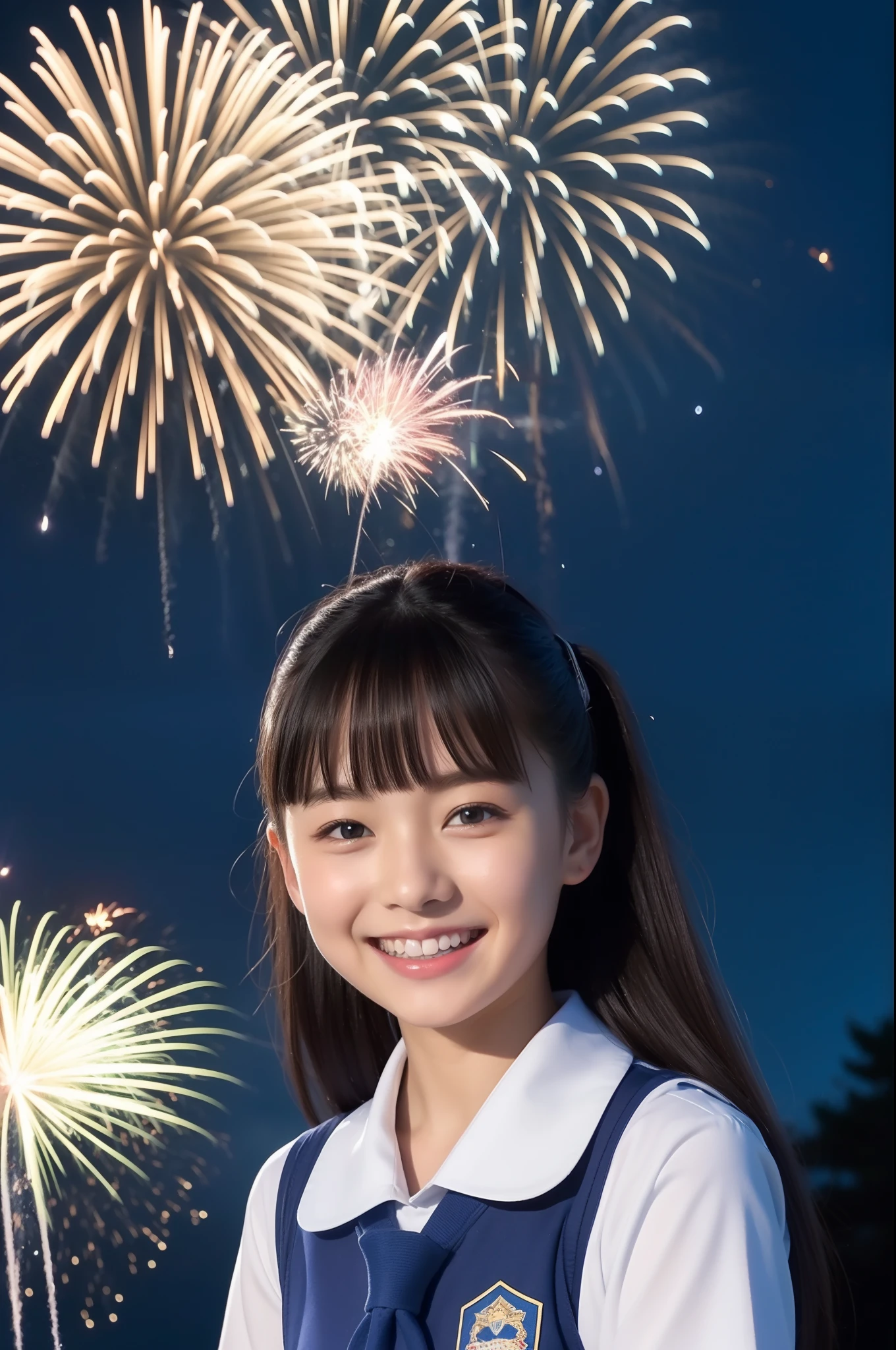 A smile、hi-school girl、While doing fireworks