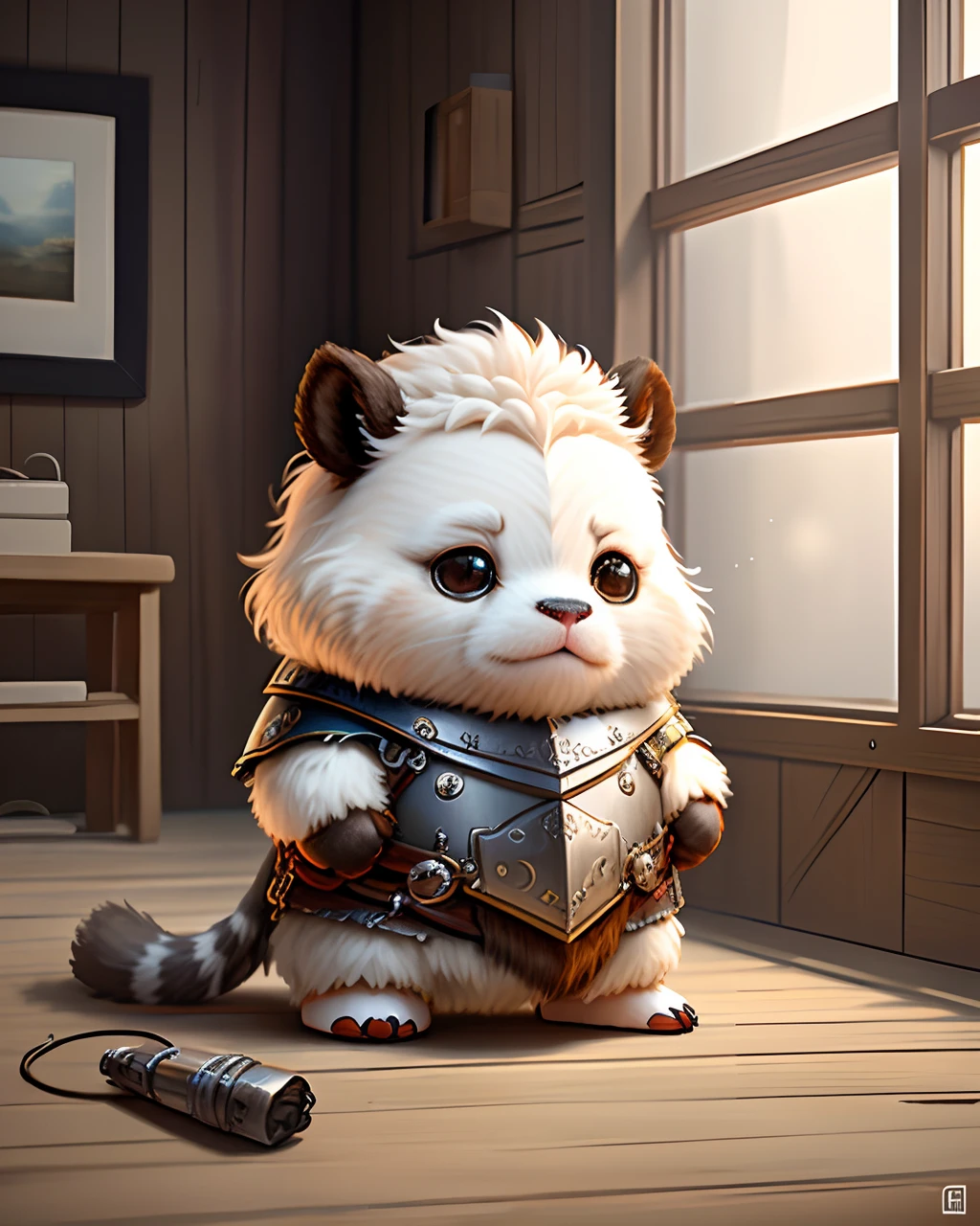 Super cute furry cow in armor,realisticlying,8K,hyper-detailing,Vray rendering,unreal-engine,Midway Art Style,