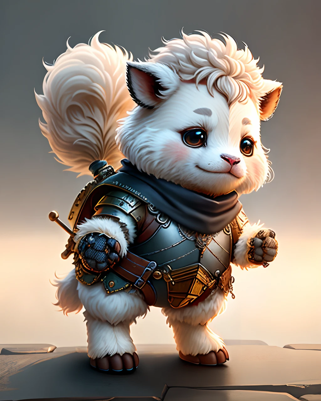 Super cute furry cow in armor,realisticlying,8K,hyper-detailing,Vray rendering,unreal-engine,Midway Art Style,