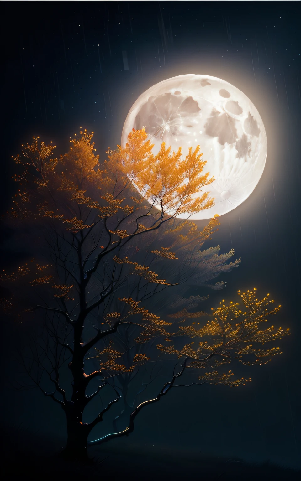 There is a full moon shining in the trees, calm evening. Digital illustration, autumn night, beautiful moonlight night, moonlit night dreamy atmosphere, beautiful moon light, Full moon background, Very Beautiful Digital Art, beautiful digital art, Full moon and rainy night, Realistic moon in background, beautiful moon light, Moonlight background, Moonlit Night, background artwork