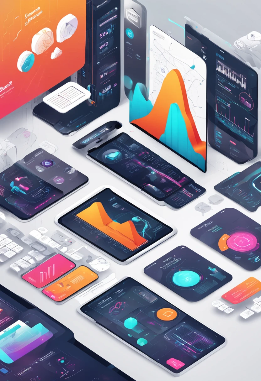 isometric image of a futuristic dashboard showing charts, artificial, web, map, map rendering, lighting, typography, lookminimalist, buttons, ICONS