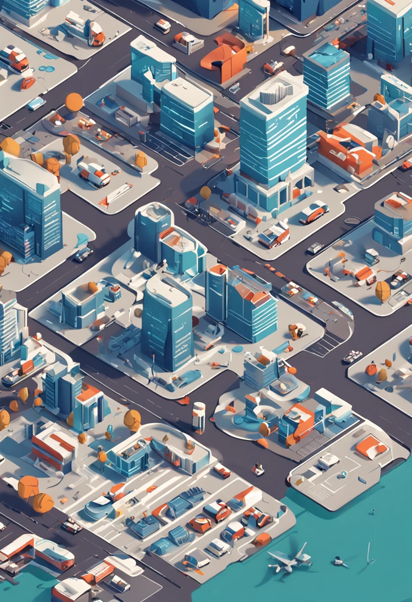 isometric image of a futuristic dashboard showing charts, artificial, web, map, map rendering, lighting, typography, lookminimalist, buttons, ICONS