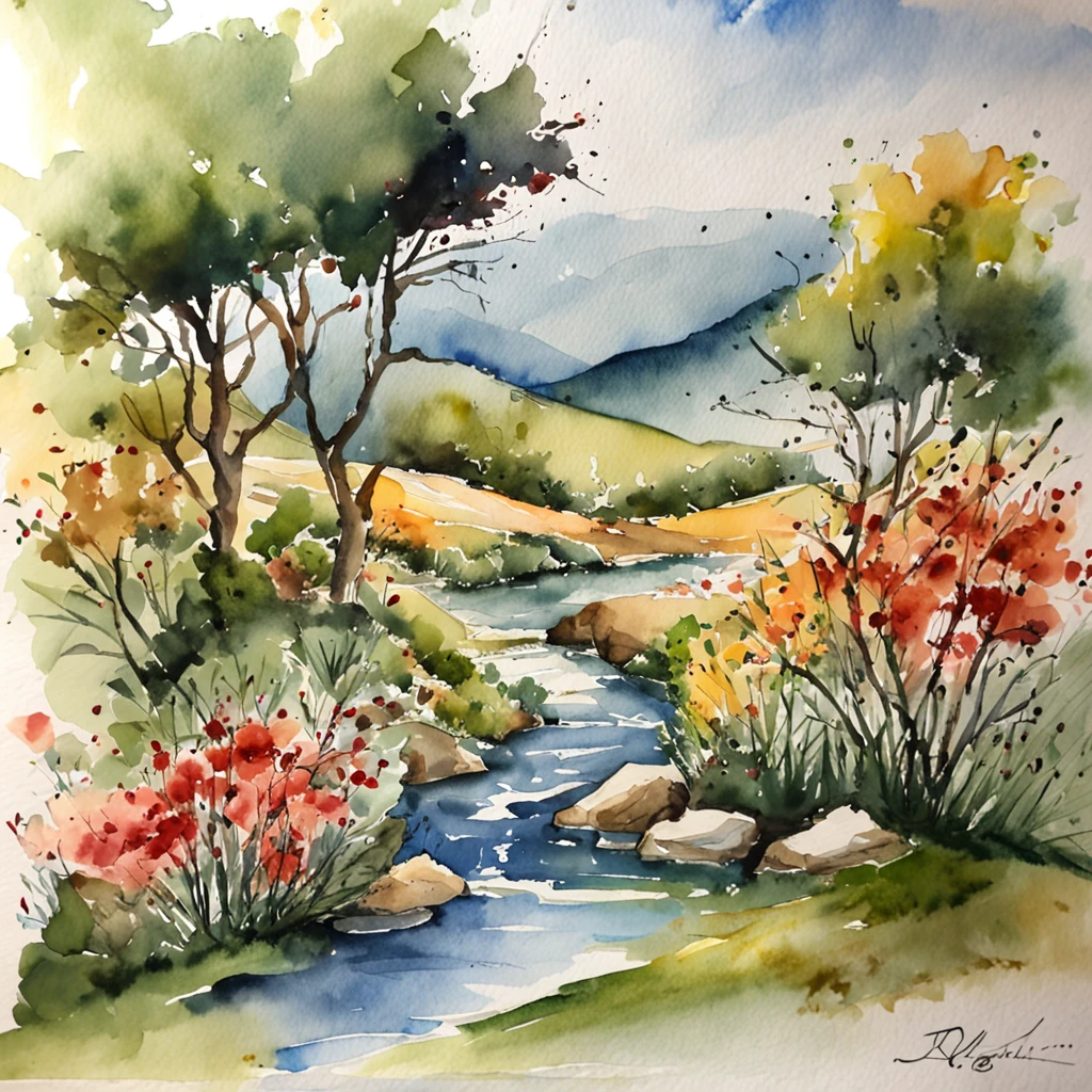 landscape painting、ink and watercolor painting