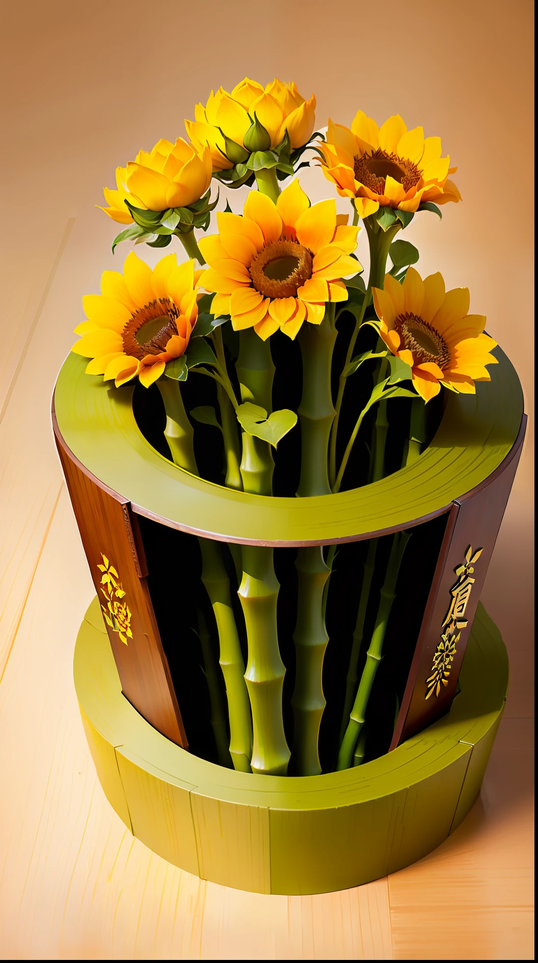 titles:Chinese bamboo sunflower
request:Chinese style design product outer packaging